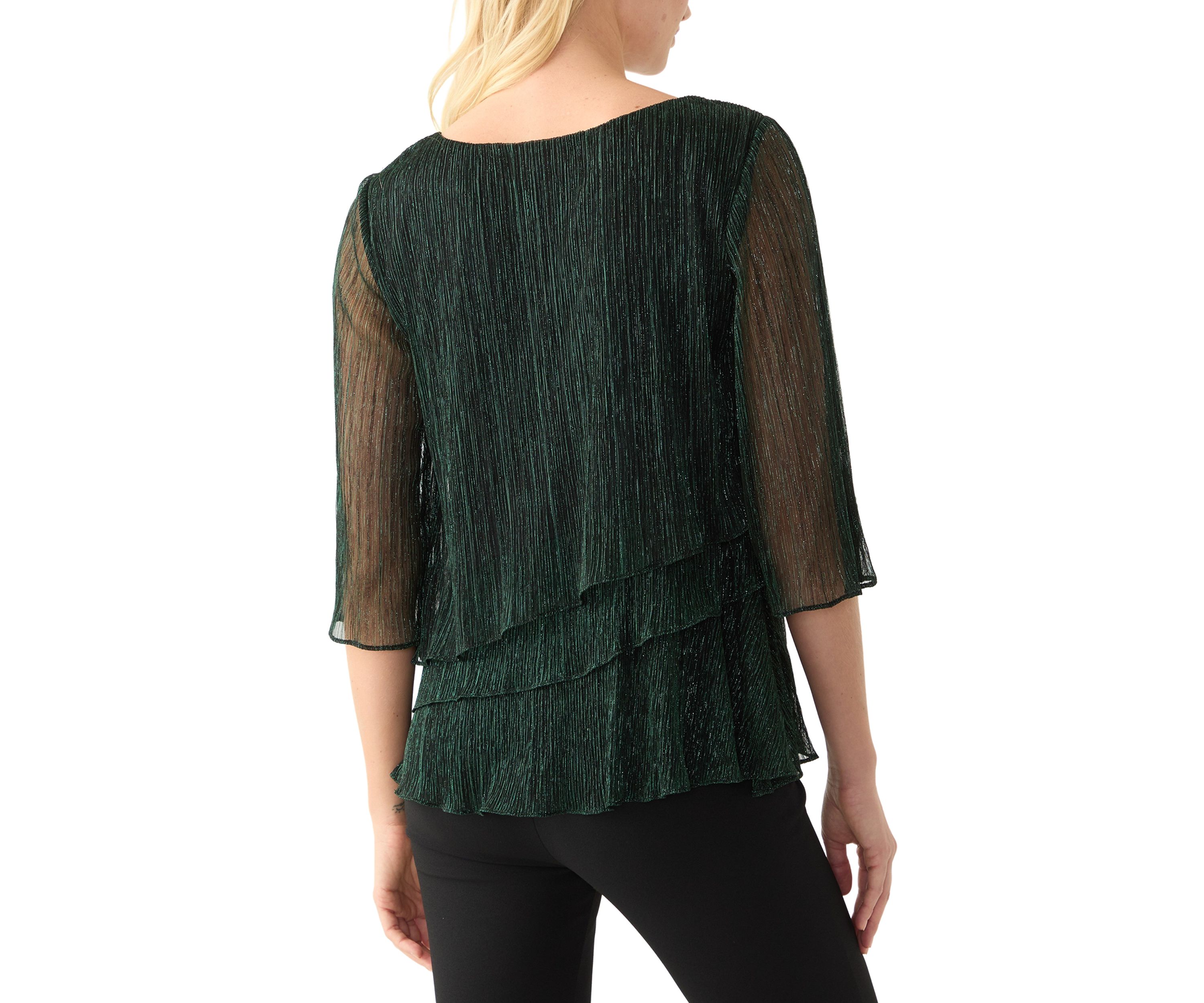 Womens 3/4 Sleeve Crew Neck Knit Top with Tiered Bottom