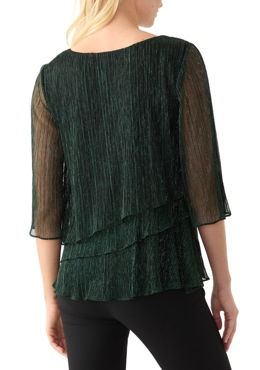 Womens 3/4 Sleeve Crew Neck Knit Top with Tiered Bottom