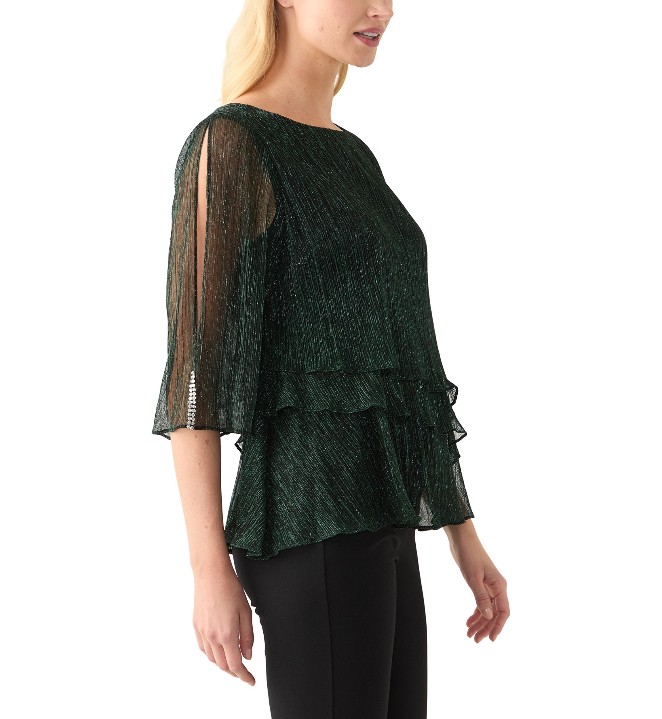 Womens 3/4 Sleeve Crew Neck Knit Top with Tiered Bottom
