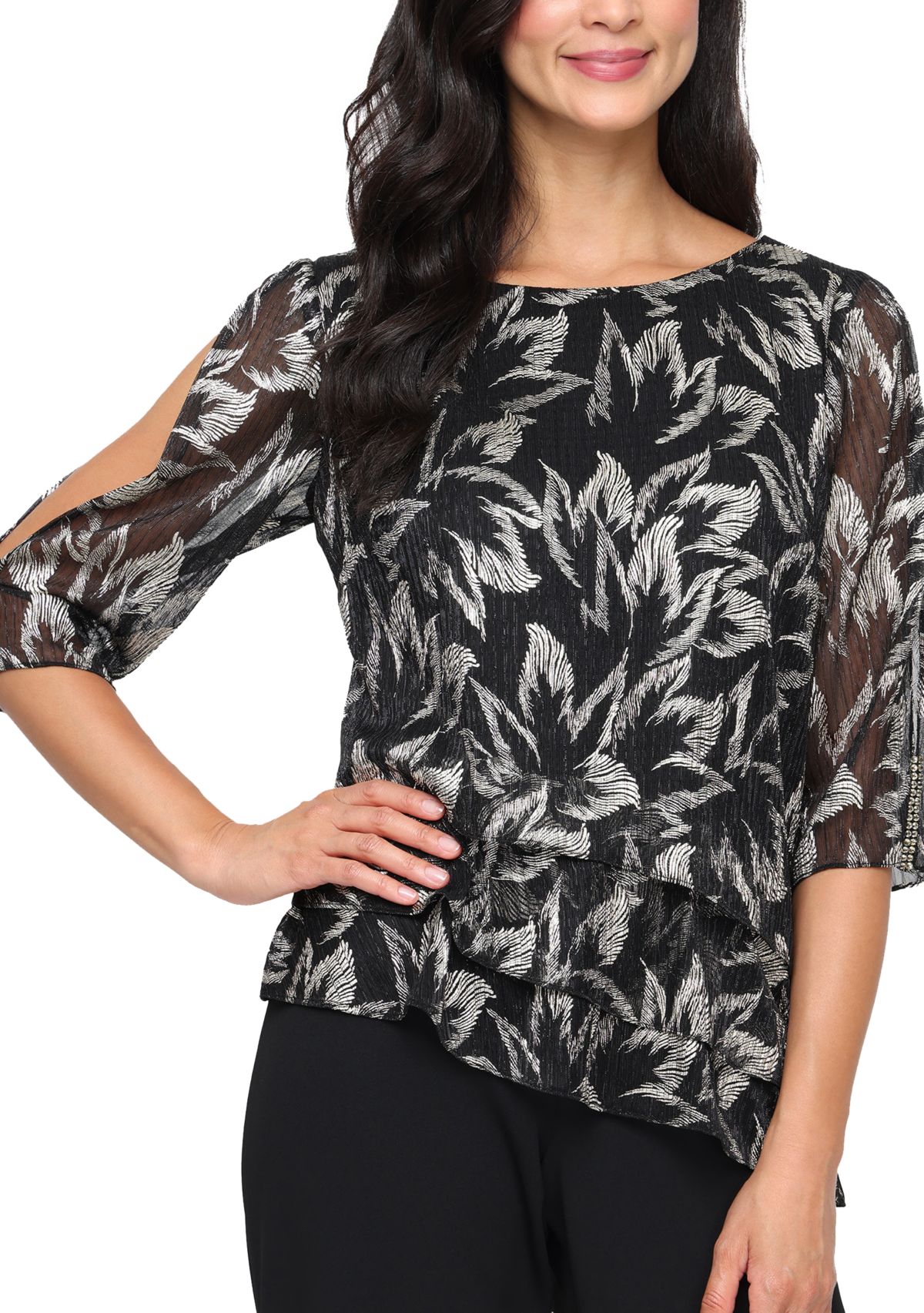 Womens 3/4 Sleeve Foil Bodre Blouse