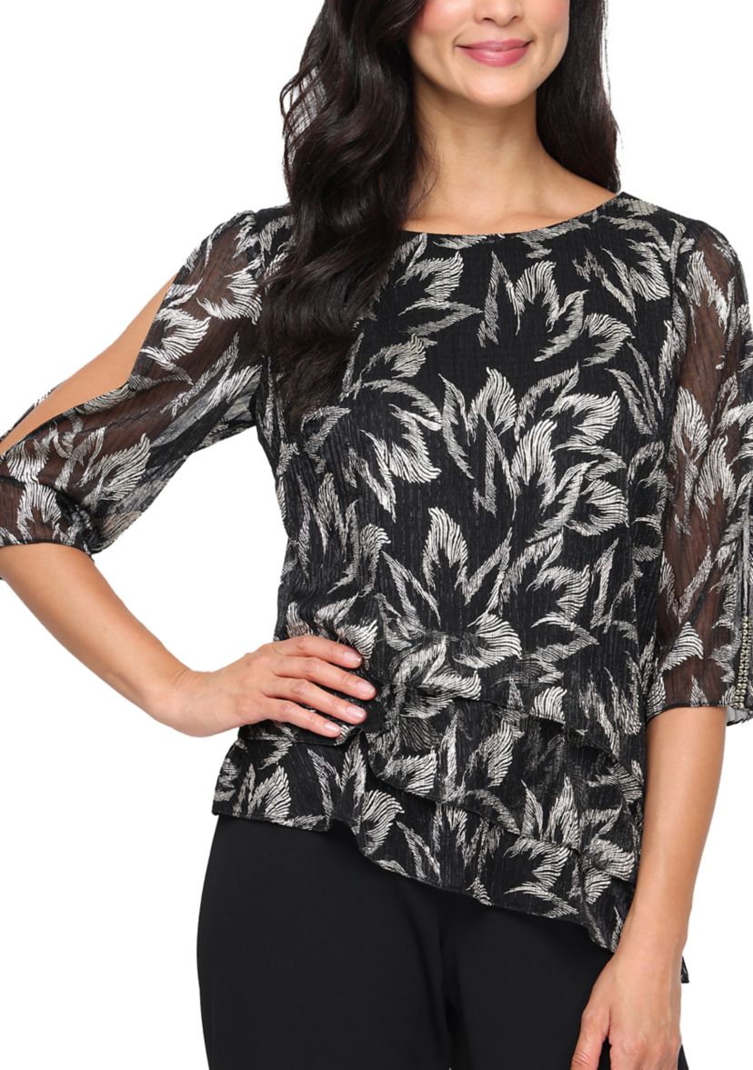 Womens 3/4 Sleeve Foil Bodre Blouse