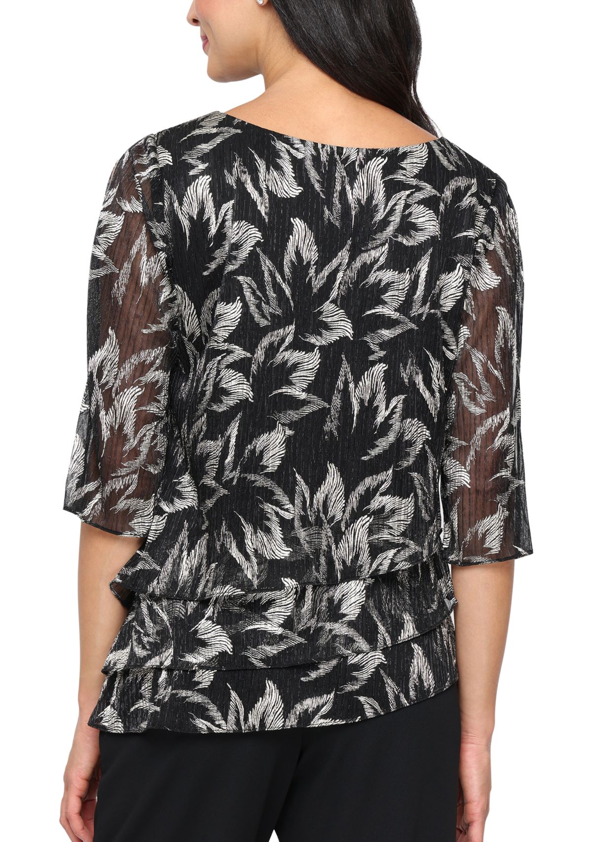 Womens 3/4 Sleeve Foil Bodre Blouse