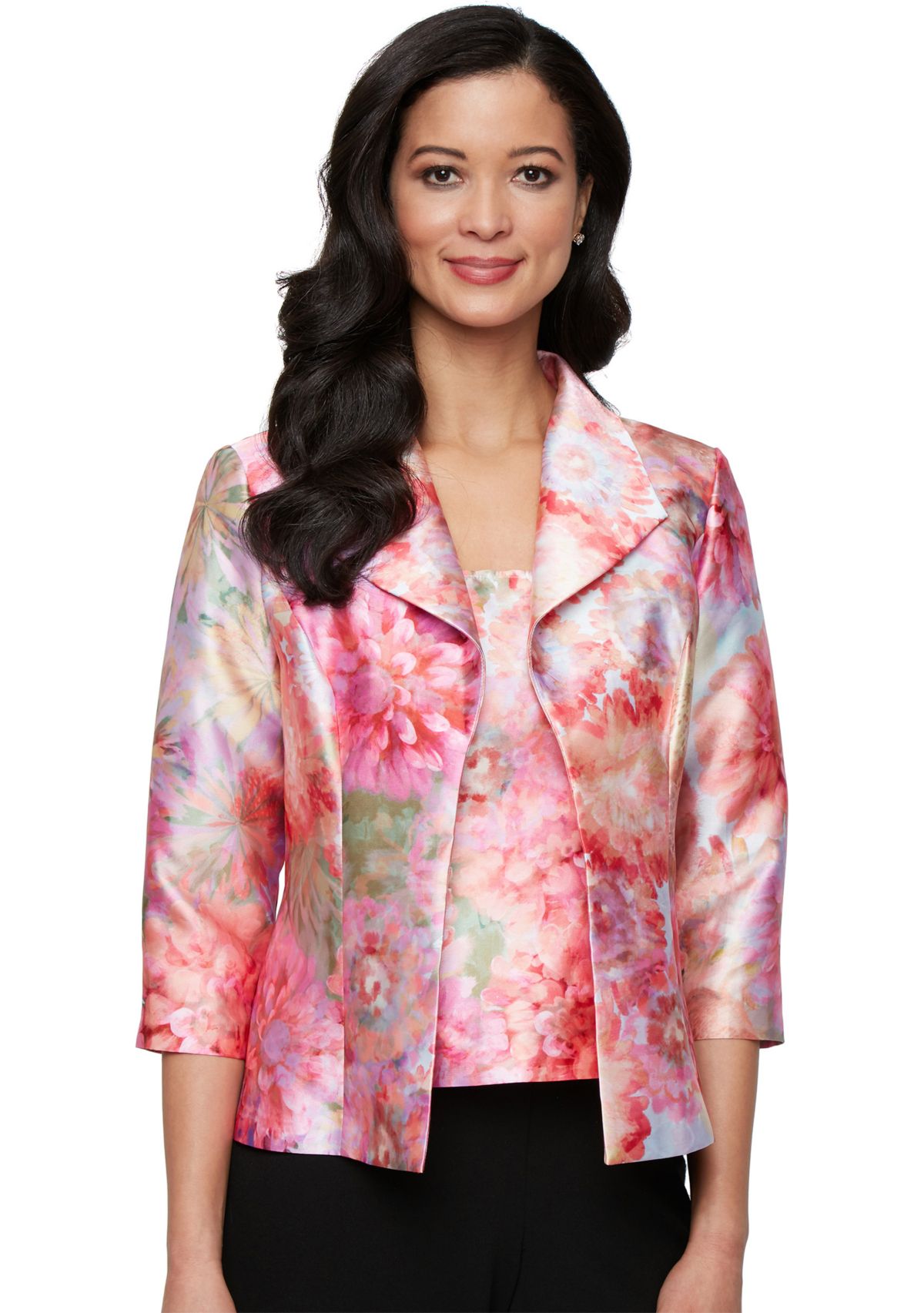 Womens 3/4 Sleeve Printed Mikado Twinset