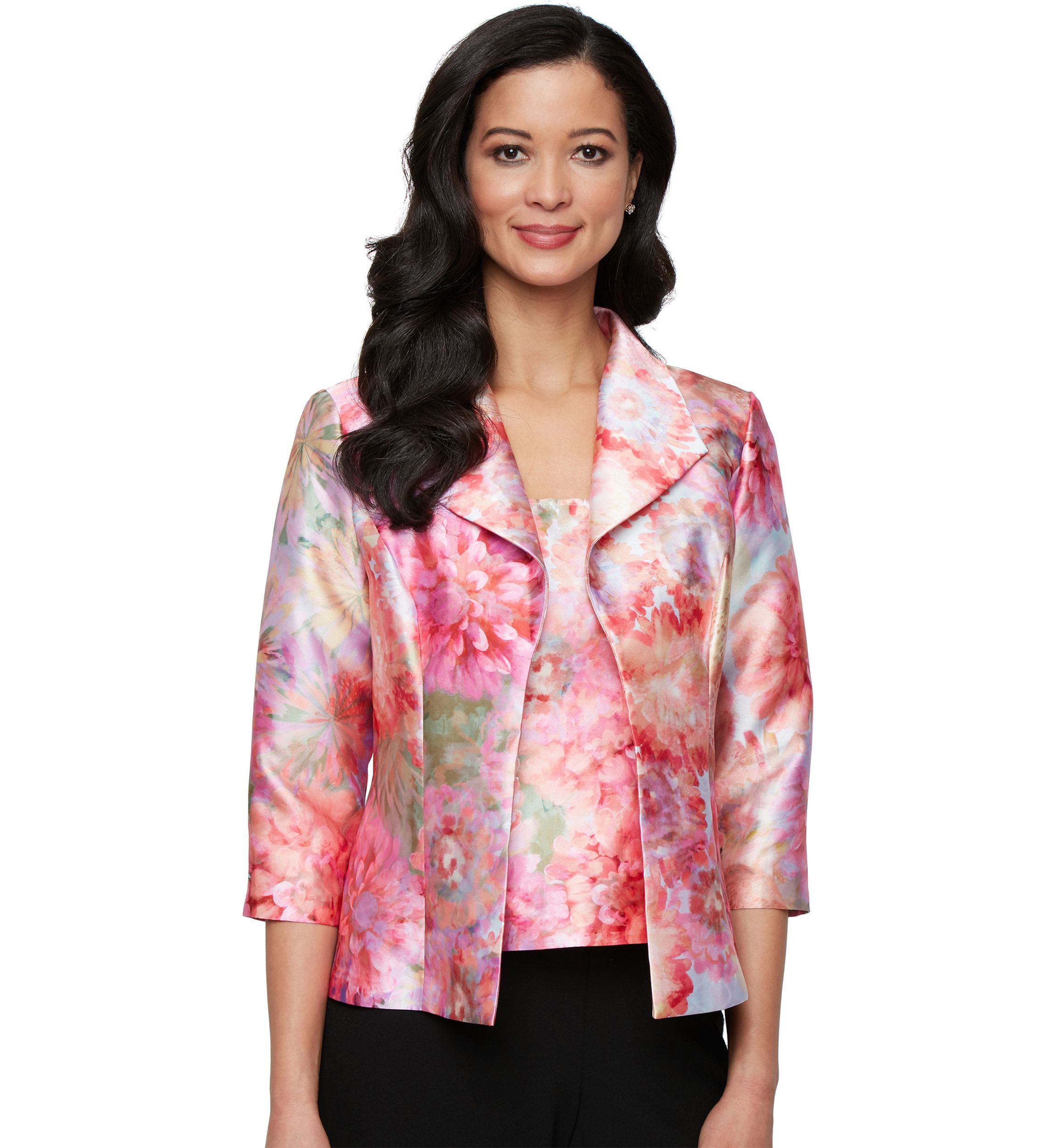 Womens 3/4 Sleeve Printed Mikado Twinset