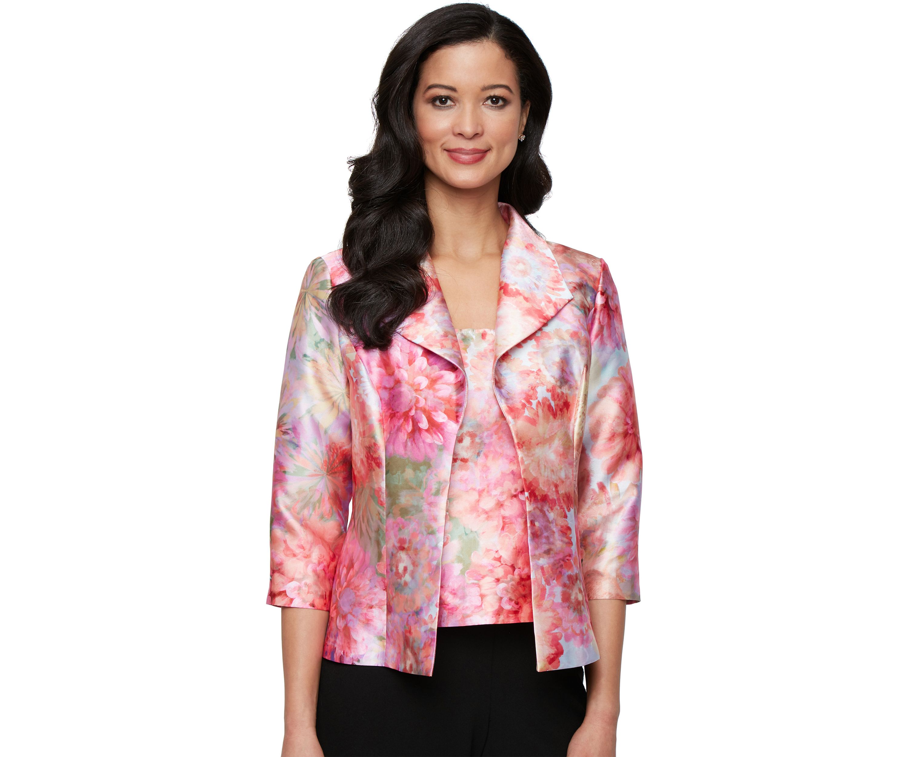 Womens 3/4 Sleeve Printed Mikado Twinset