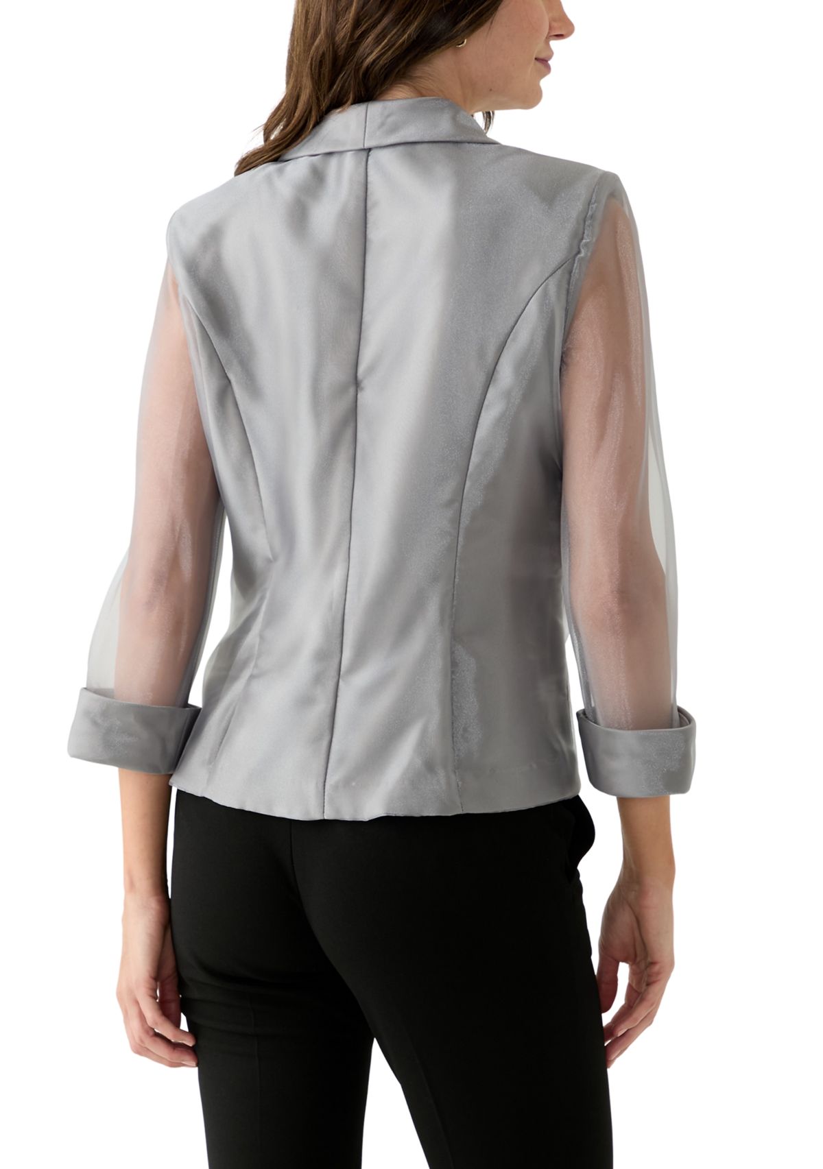 Womens 3/4 Sleeve V-Neck Solid Taffeta Top 