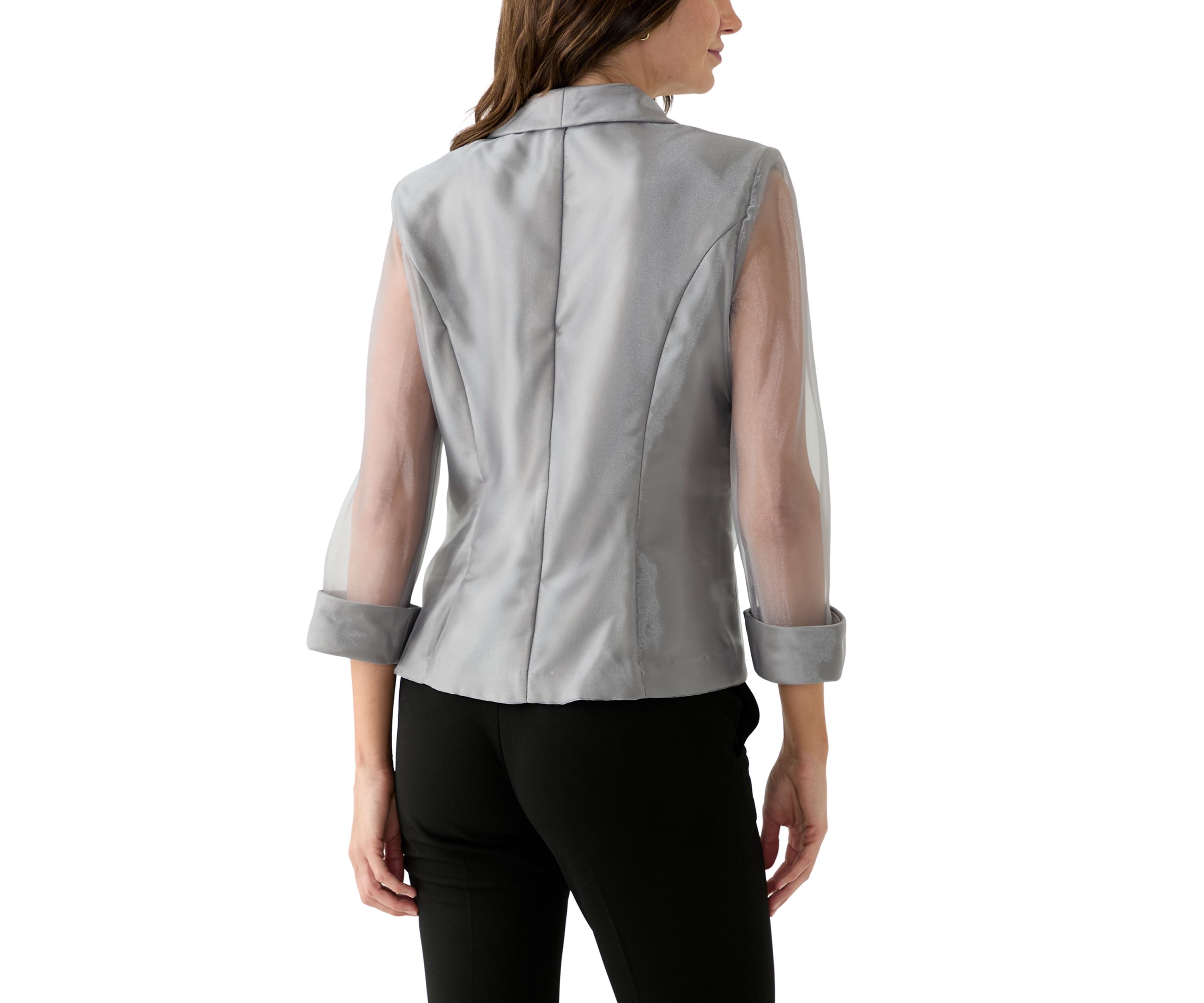 Womens 3/4 Sleeve V-Neck Solid Taffeta Top 