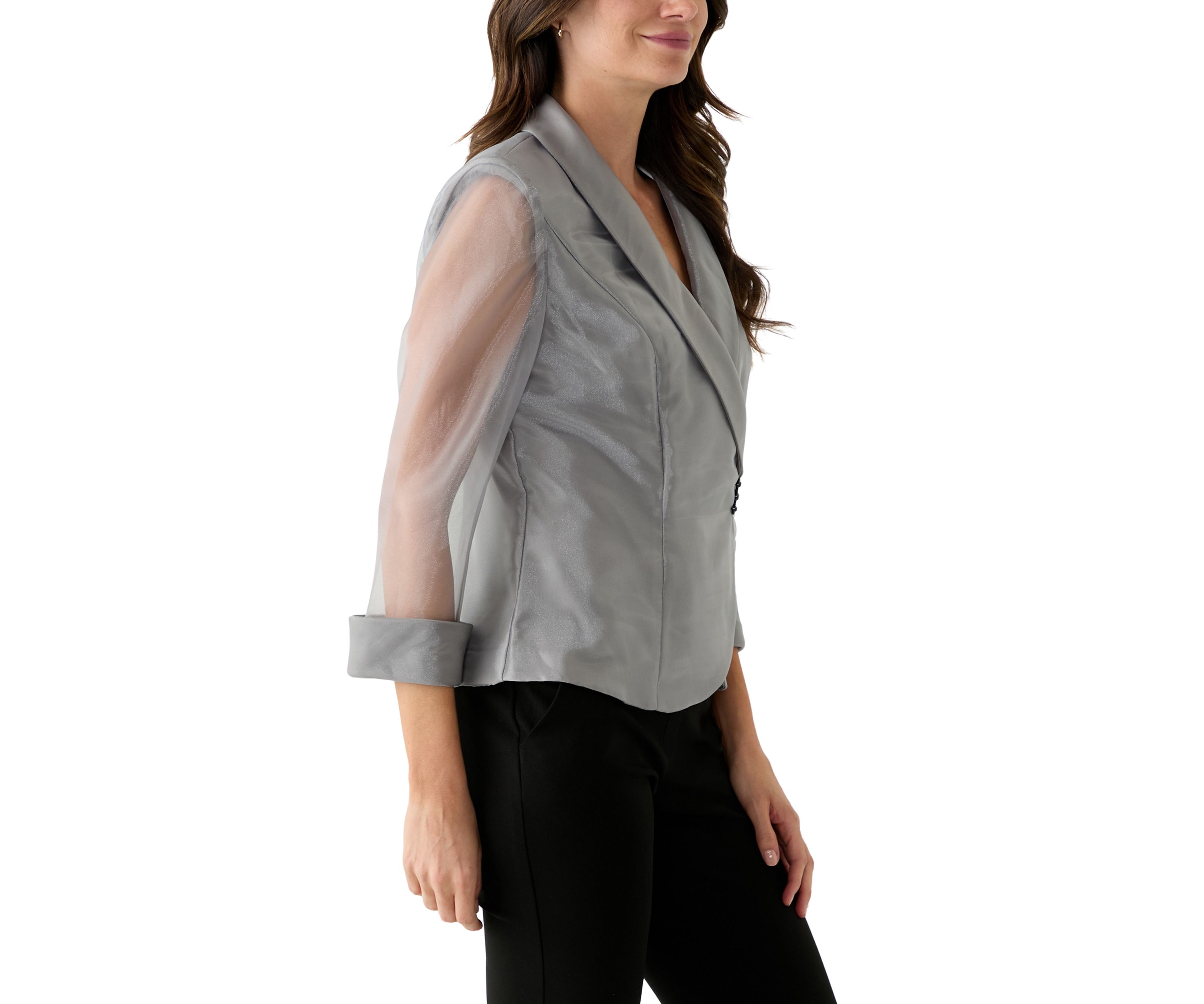 Womens 3/4 Sleeve V-Neck Solid Taffeta Top 