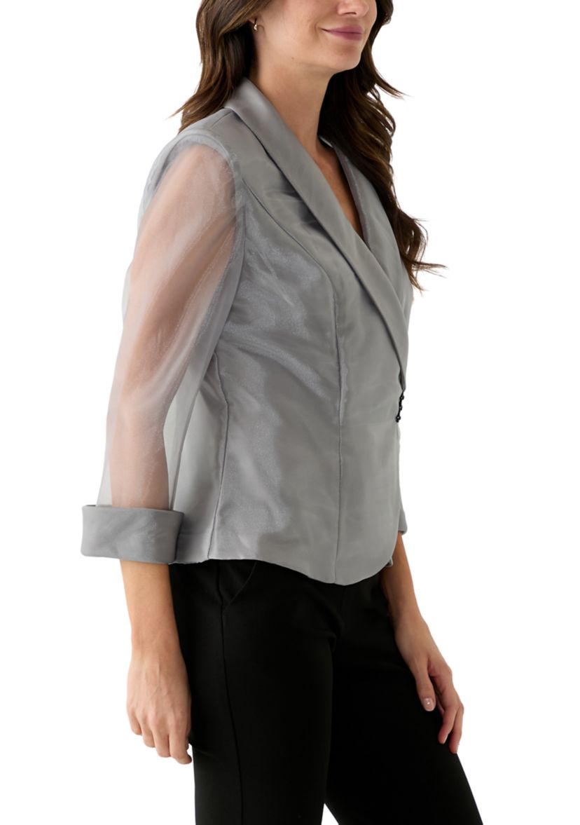 Womens 3/4 Sleeve V-Neck Solid Taffeta Top 