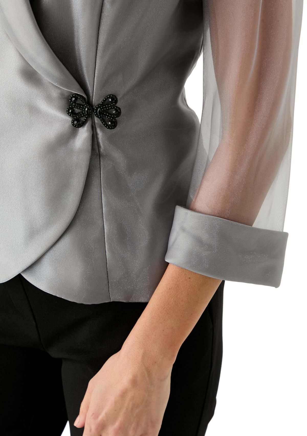 Womens 3/4 Sleeve V-Neck Solid Taffeta Top 