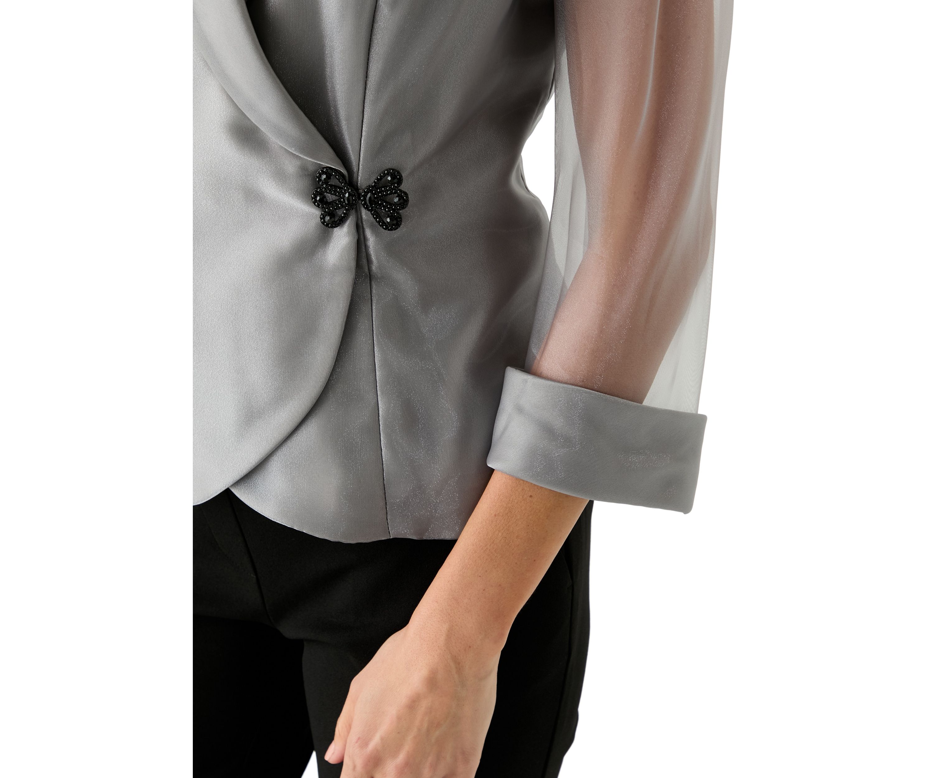 Womens 3/4 Sleeve V-Neck Solid Taffeta Top 