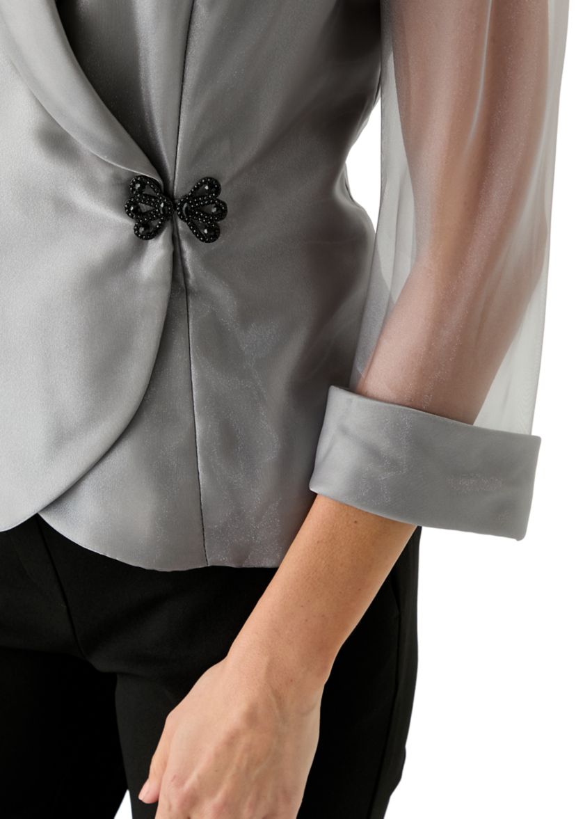 Womens 3/4 Sleeve V-Neck Solid Taffeta Top 