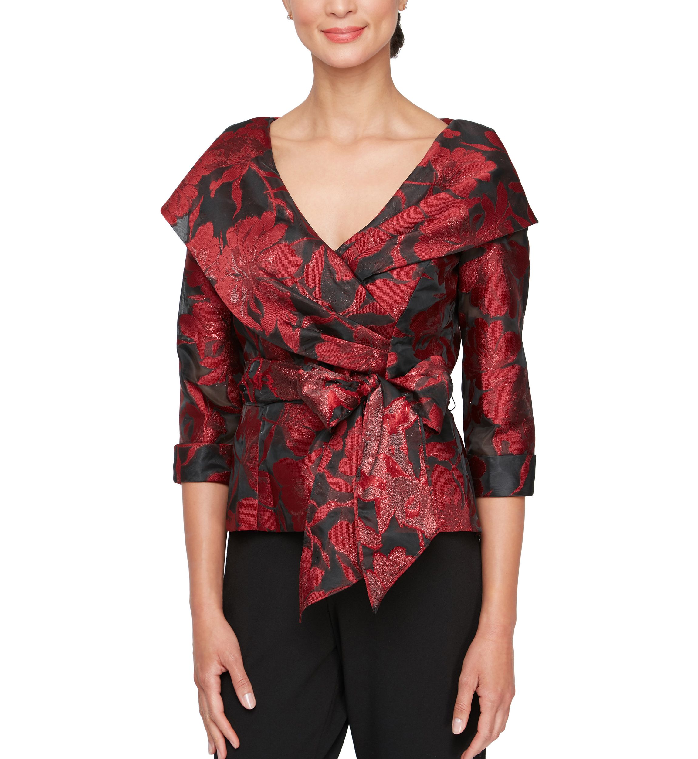 Womens V-Neck Floral Printed Wrap Blouse