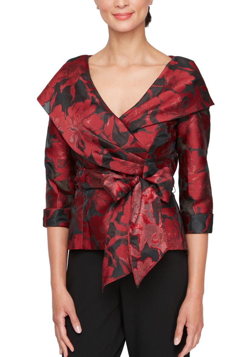 Womens V-Neck Floral Printed Wrap Blouse