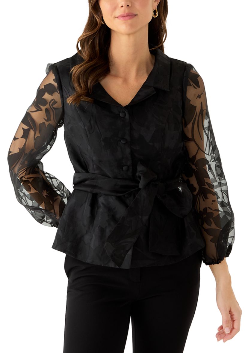 Alex Evenings Women's 3/4 Sleeve Button Front Burnout Organza Blouse | Belk