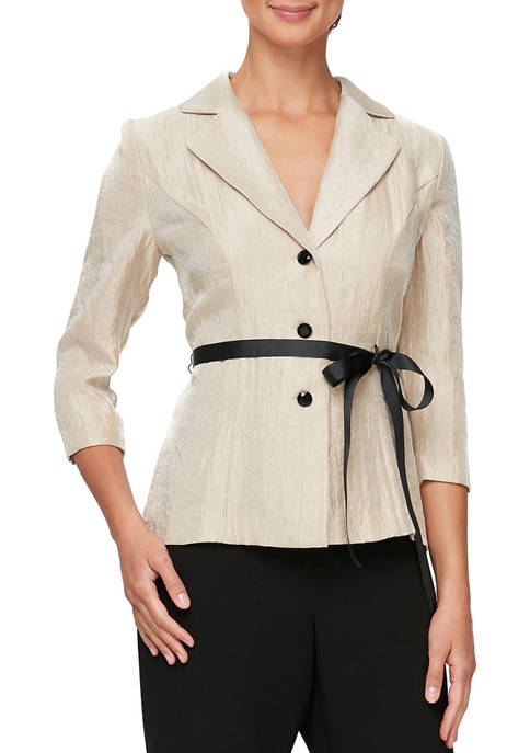 Alex Evenings Womens Button Front Blouse with Tie