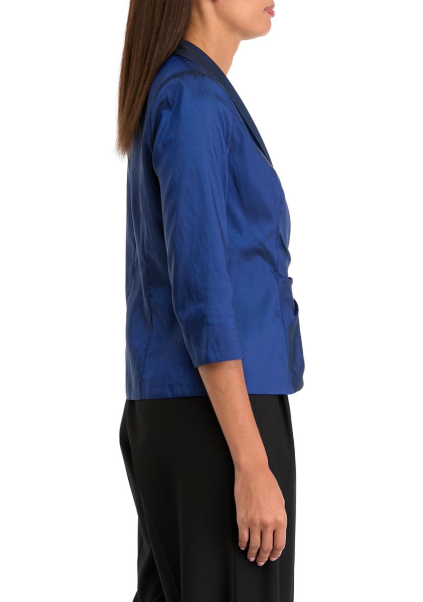Womens 3/4 Sleeve V-Neck Solid Satin Wrap Top