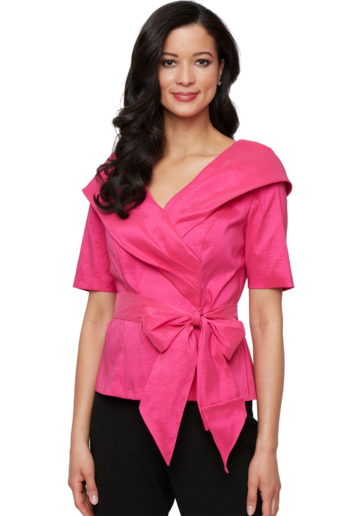 Womens Elbow Sleeve Stretch Taffeta Blouse