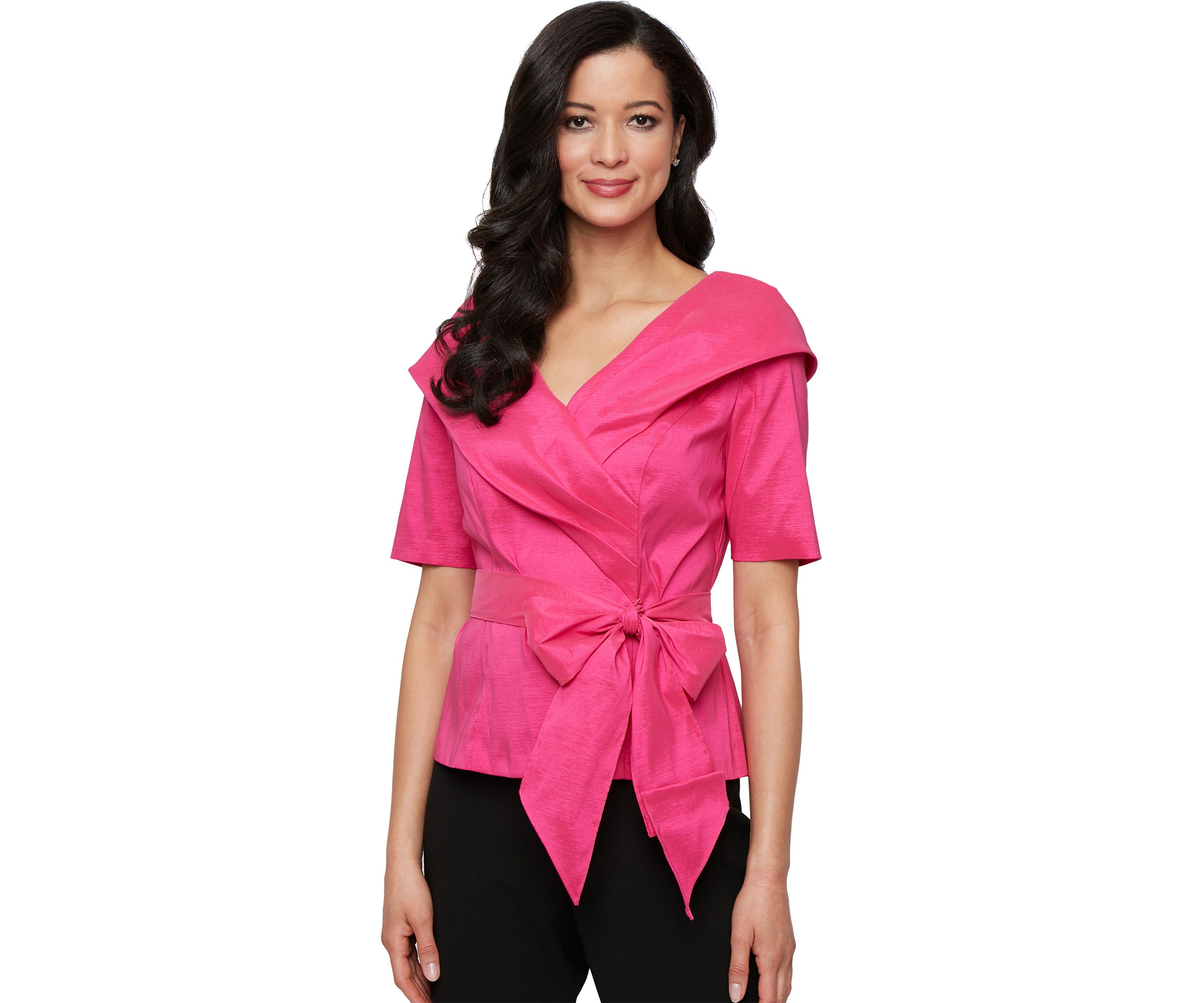 Womens Elbow Sleeve Stretch Taffeta Blouse