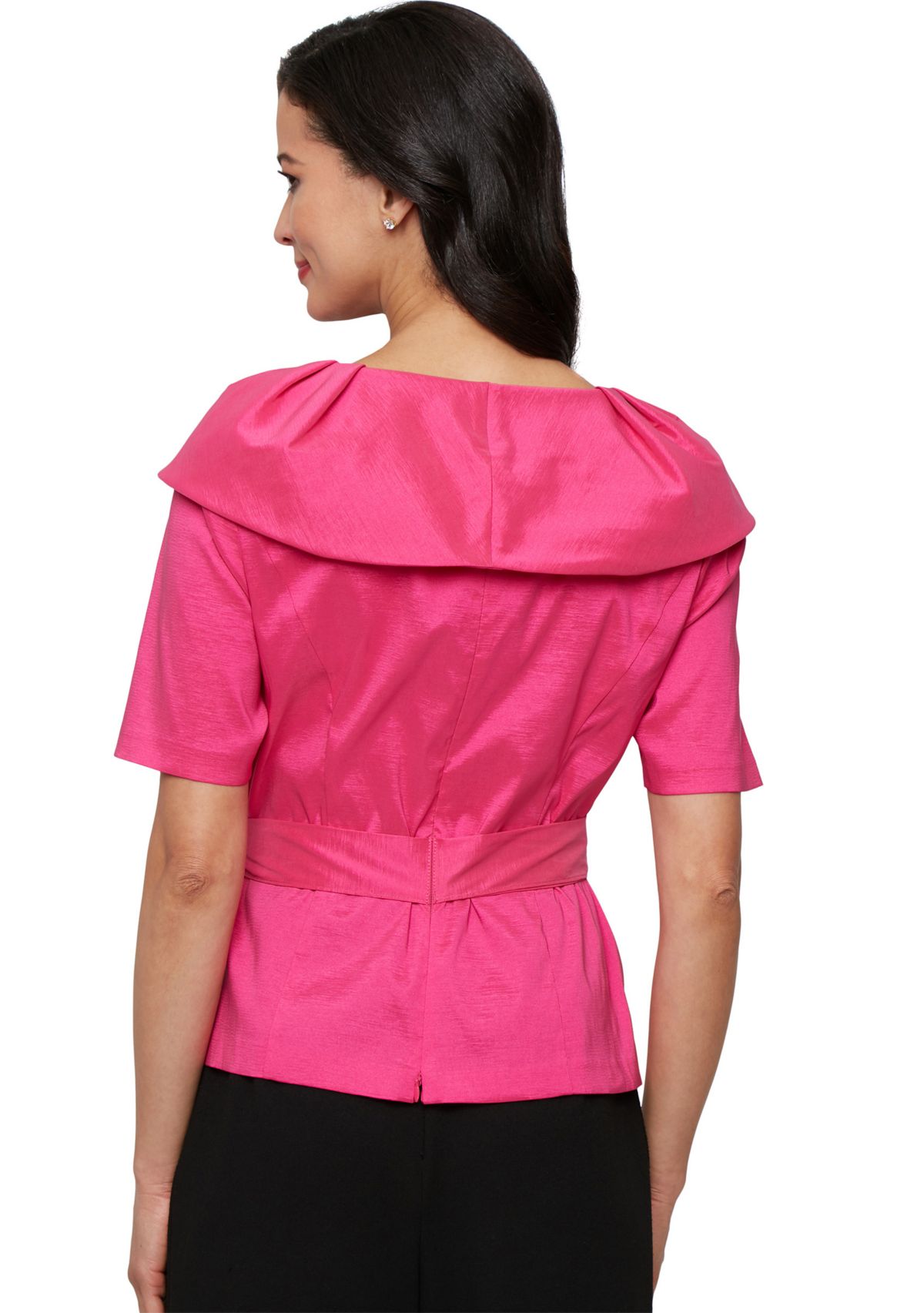 Womens Elbow Sleeve Stretch Taffeta Blouse