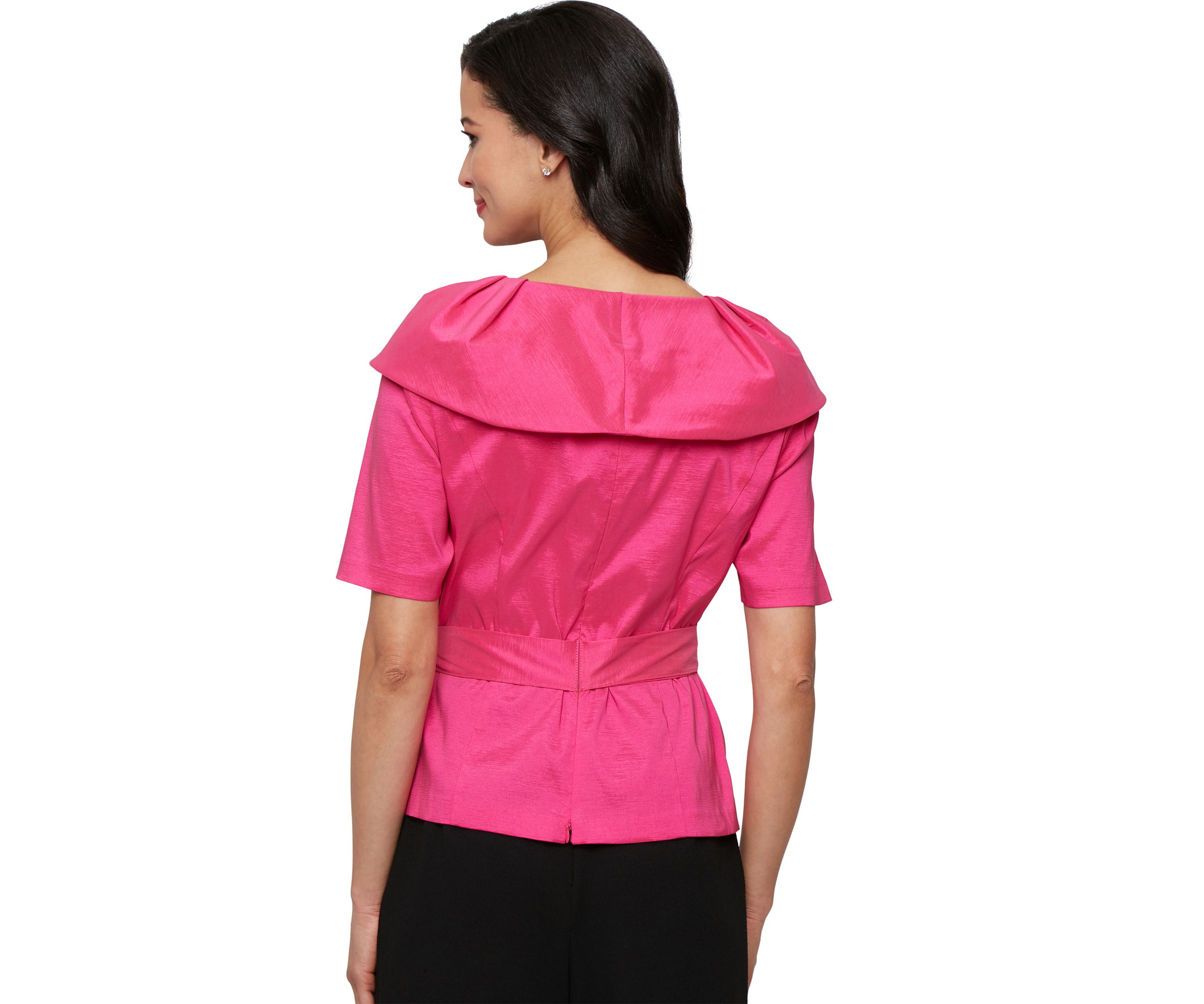 Womens Elbow Sleeve Stretch Taffeta Blouse