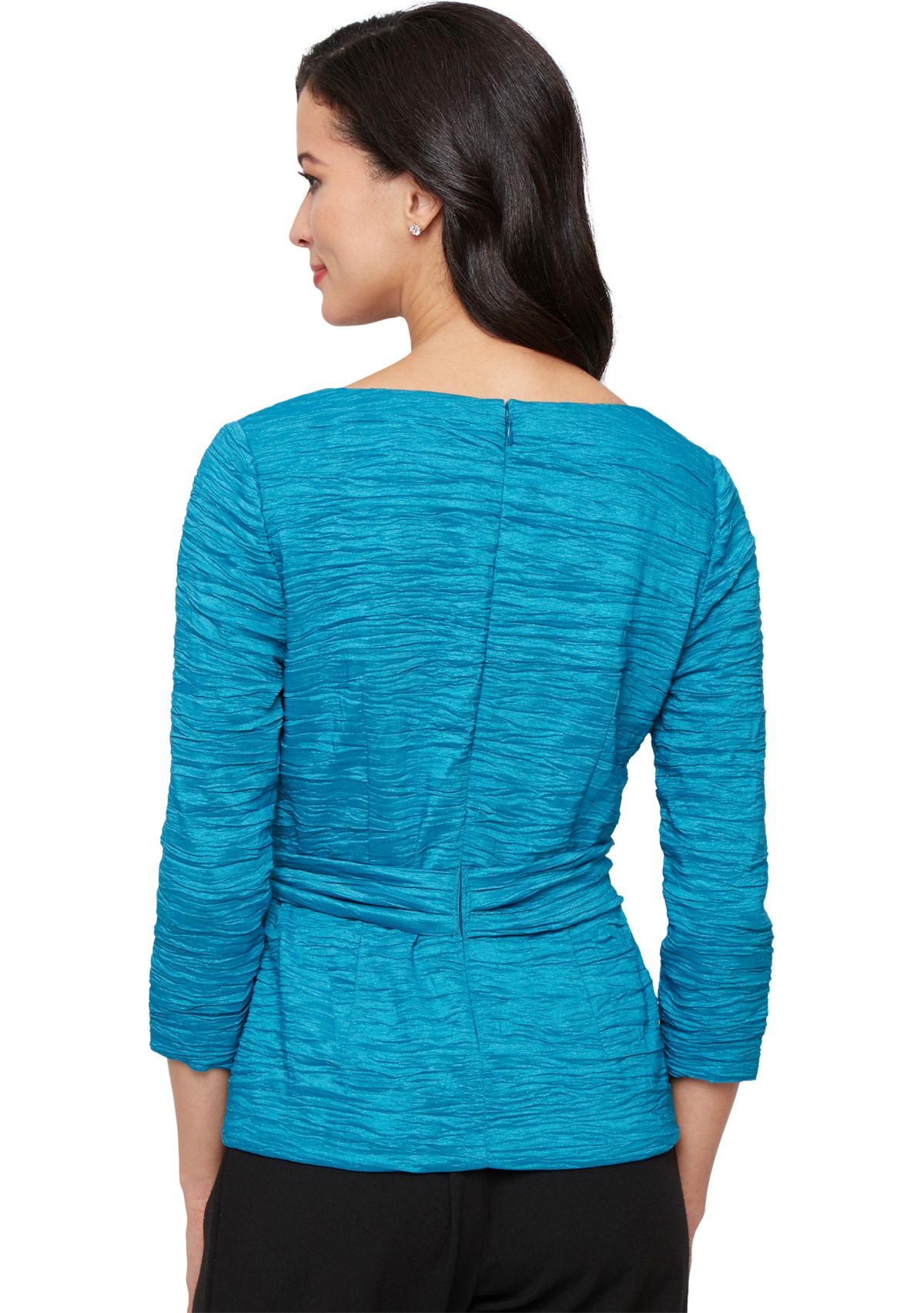 Womens 3/4 Sleeve Crinkle Stretch Taffeta Blouse