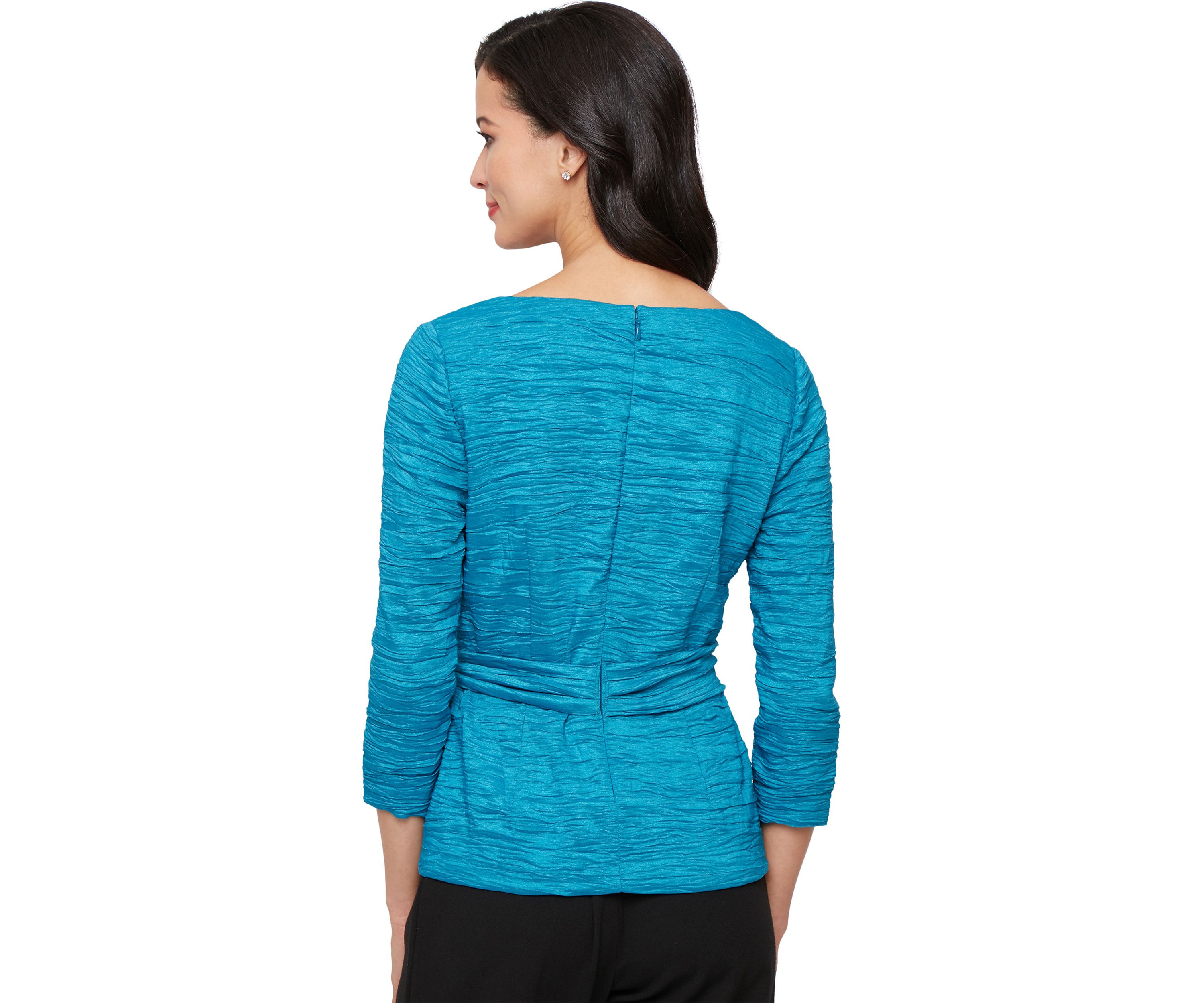 Womens 3/4 Sleeve Crinkle Stretch Taffeta Blouse