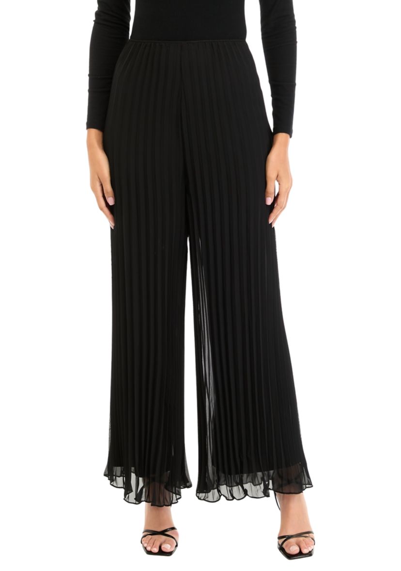 Womens Solid Wide Leg Chiffon Pants