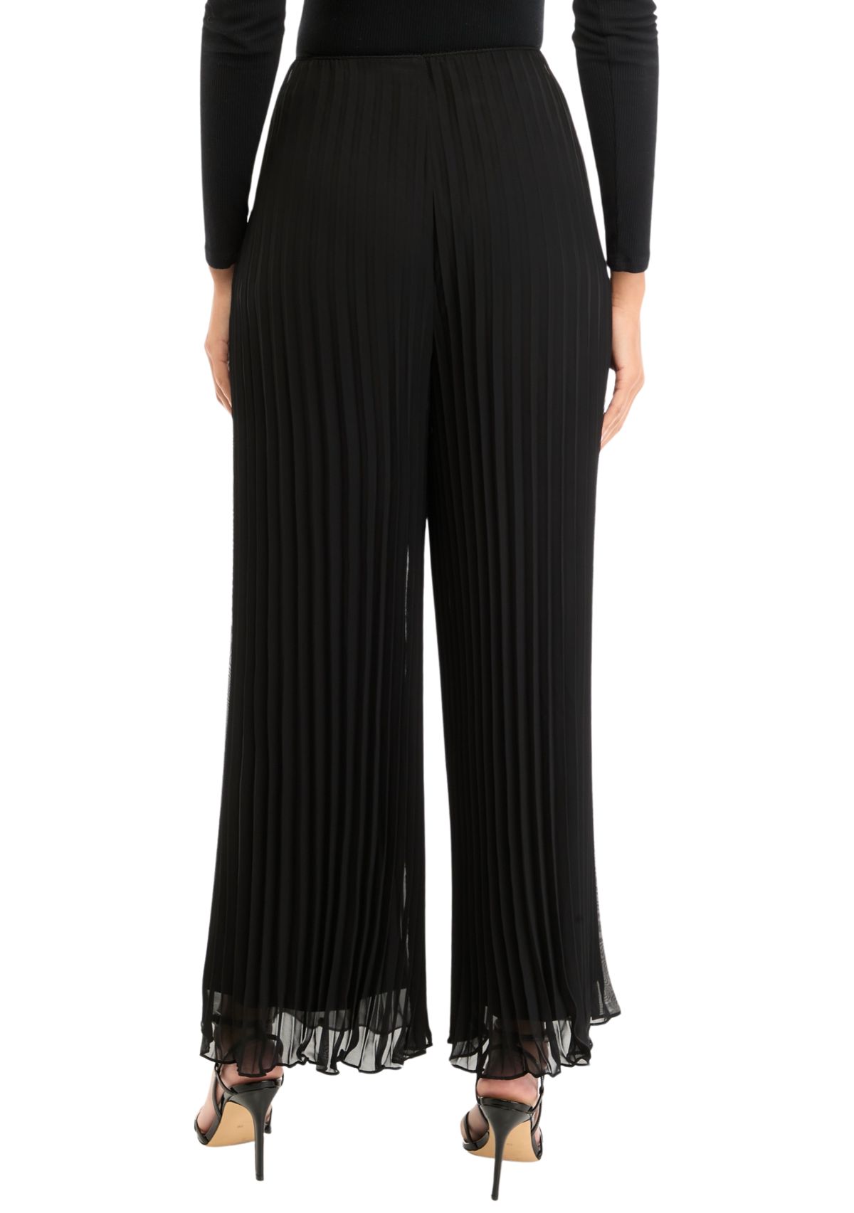 Womens Solid Wide Leg Chiffon Pants