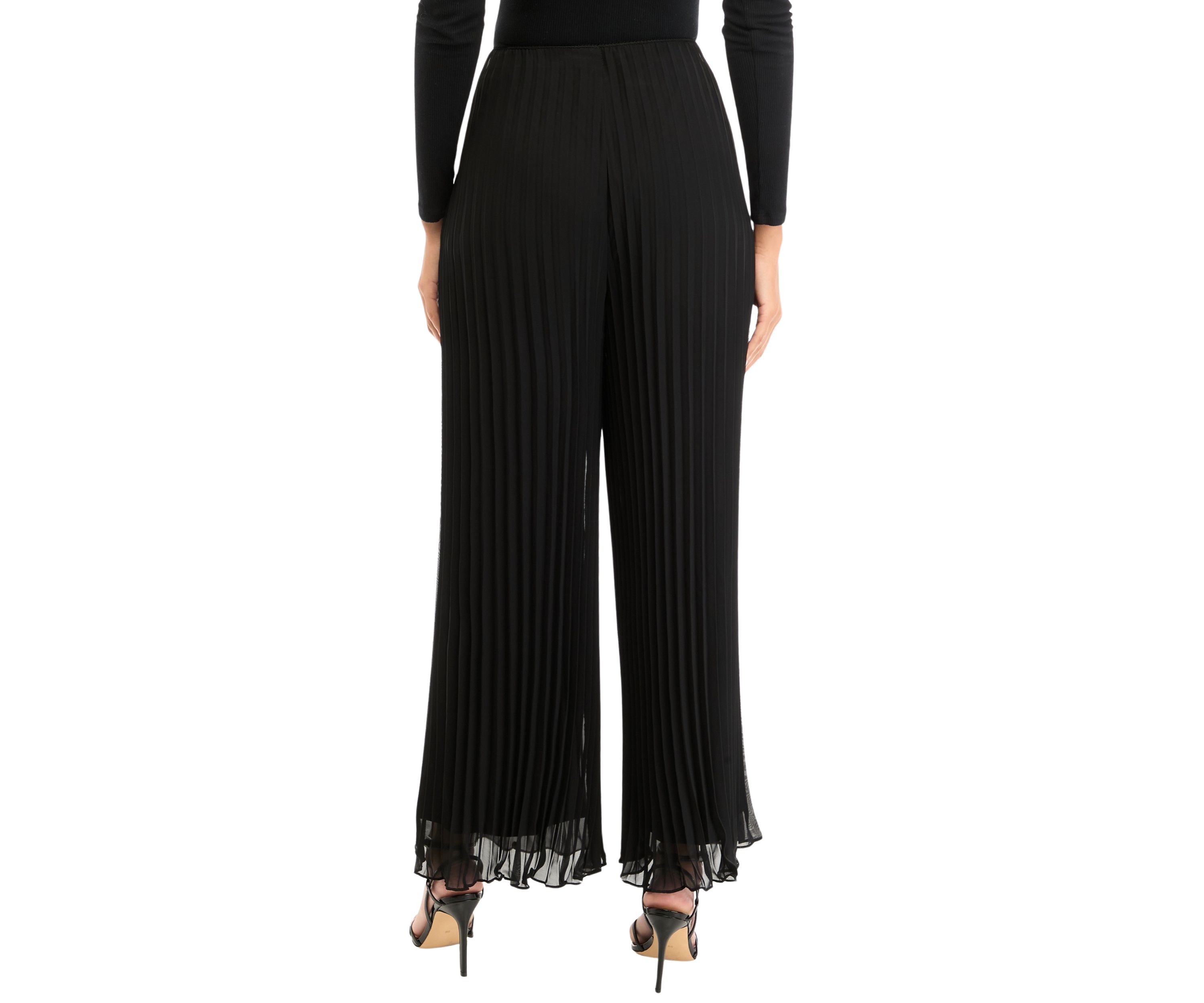 Womens Solid Wide Leg Chiffon Pants