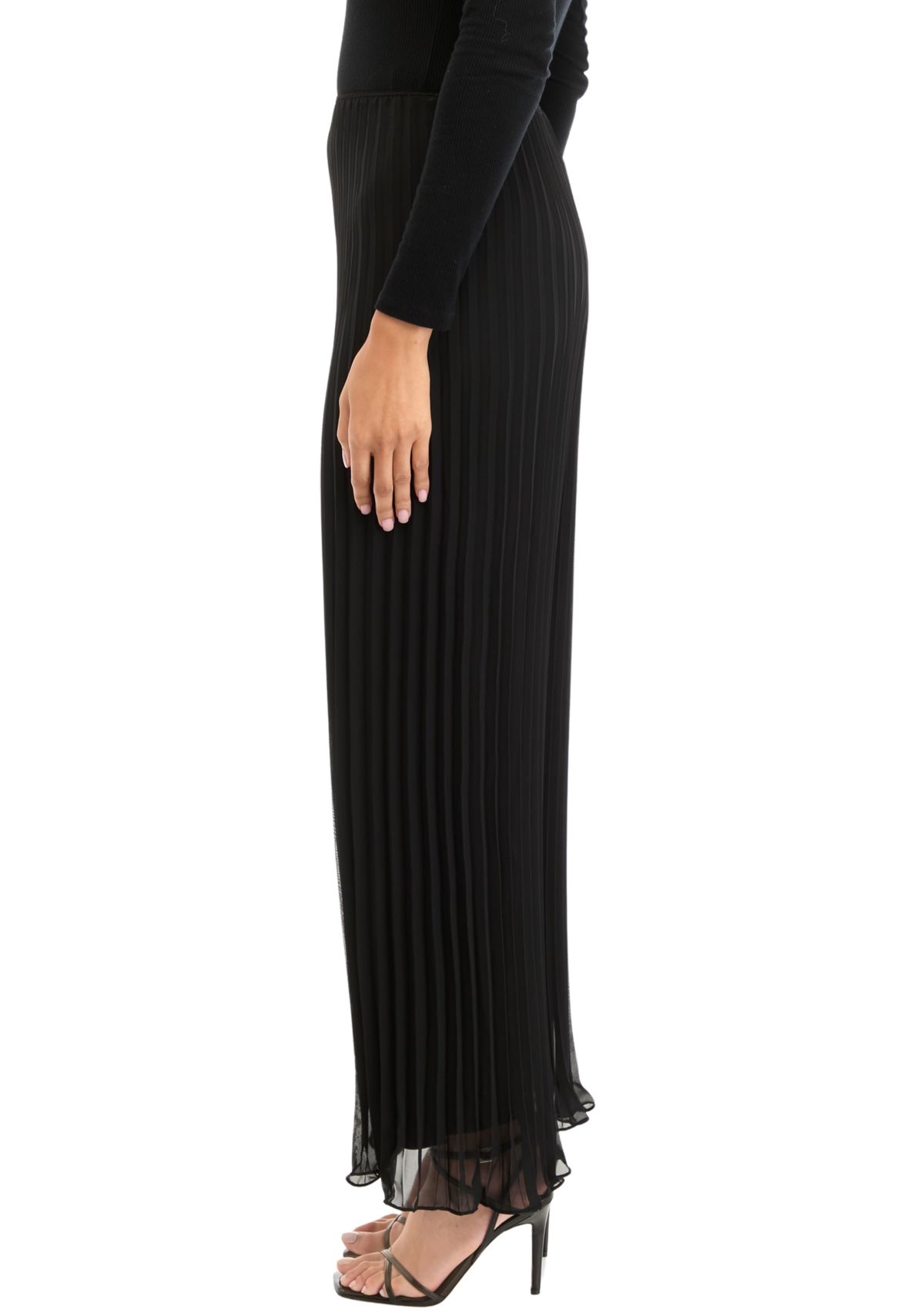 Womens Solid Wide Leg Chiffon Pants