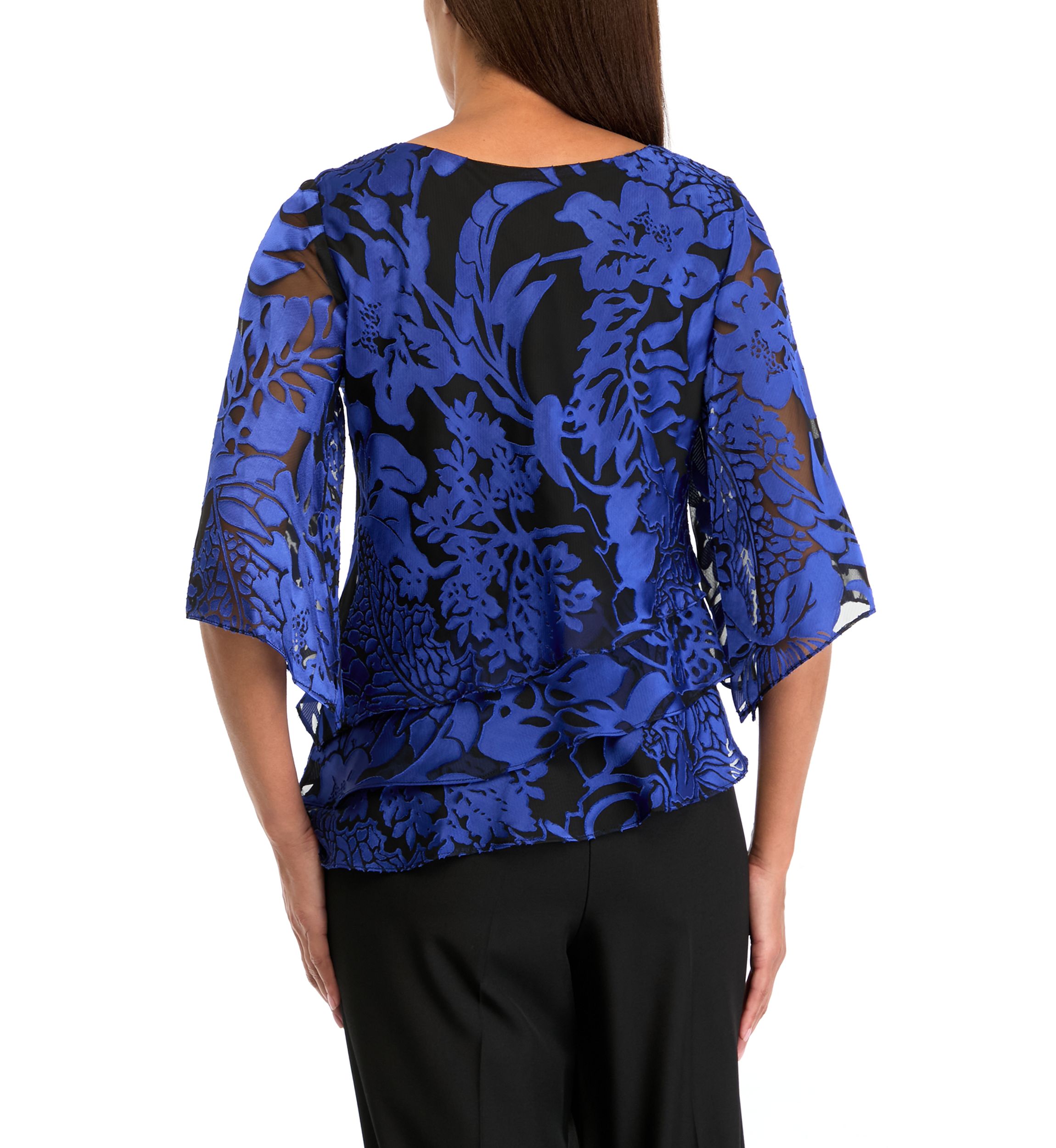 Womens 3/4 Sleeve Boat Neck Floral Print Chiffon Top