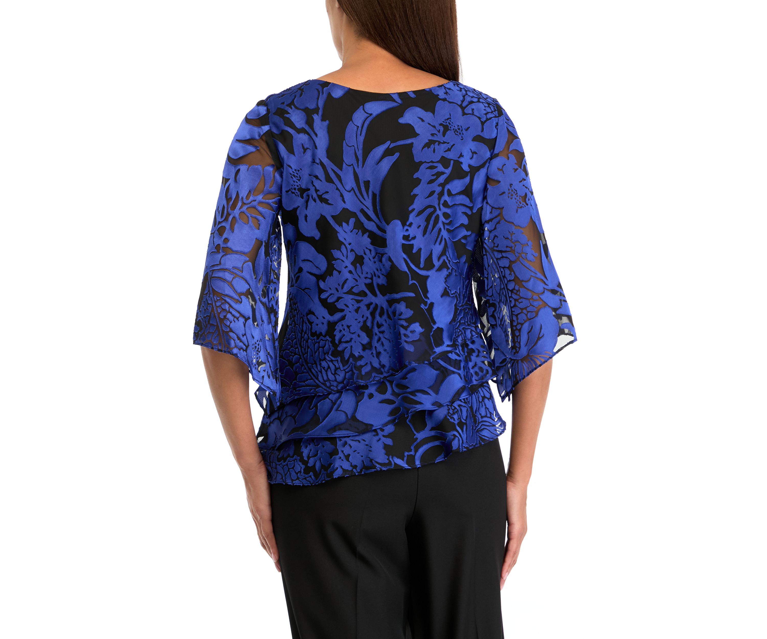 Womens 3/4 Sleeve Boat Neck Floral Print Chiffon Top