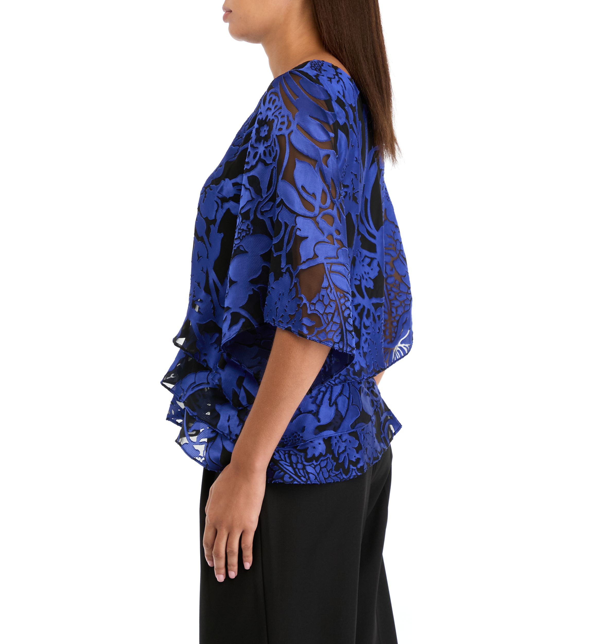 Womens 3/4 Sleeve Boat Neck Floral Print Chiffon Top