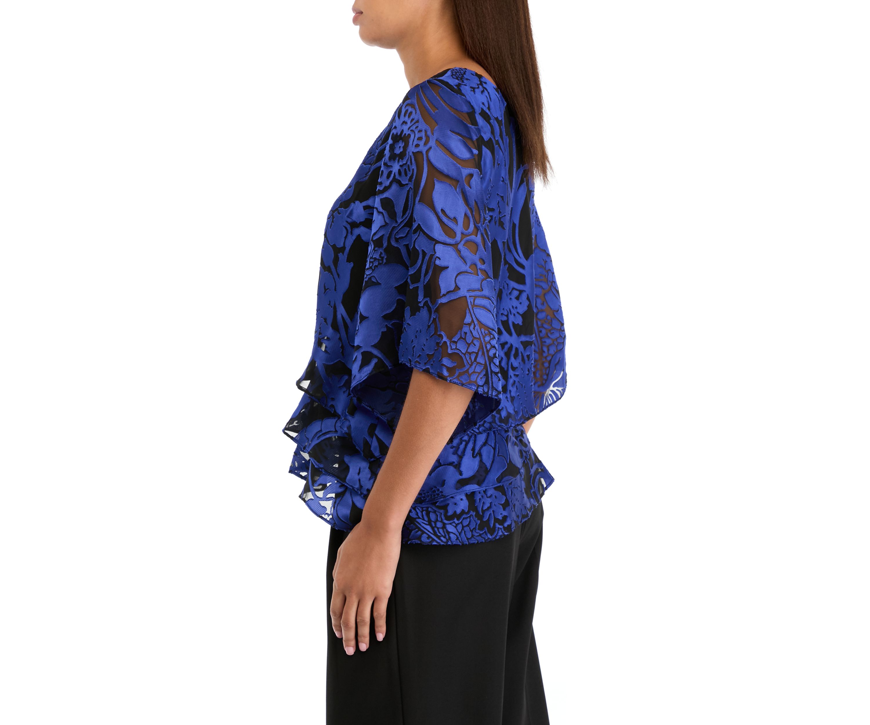 Womens 3/4 Sleeve Boat Neck Floral Print Chiffon Top