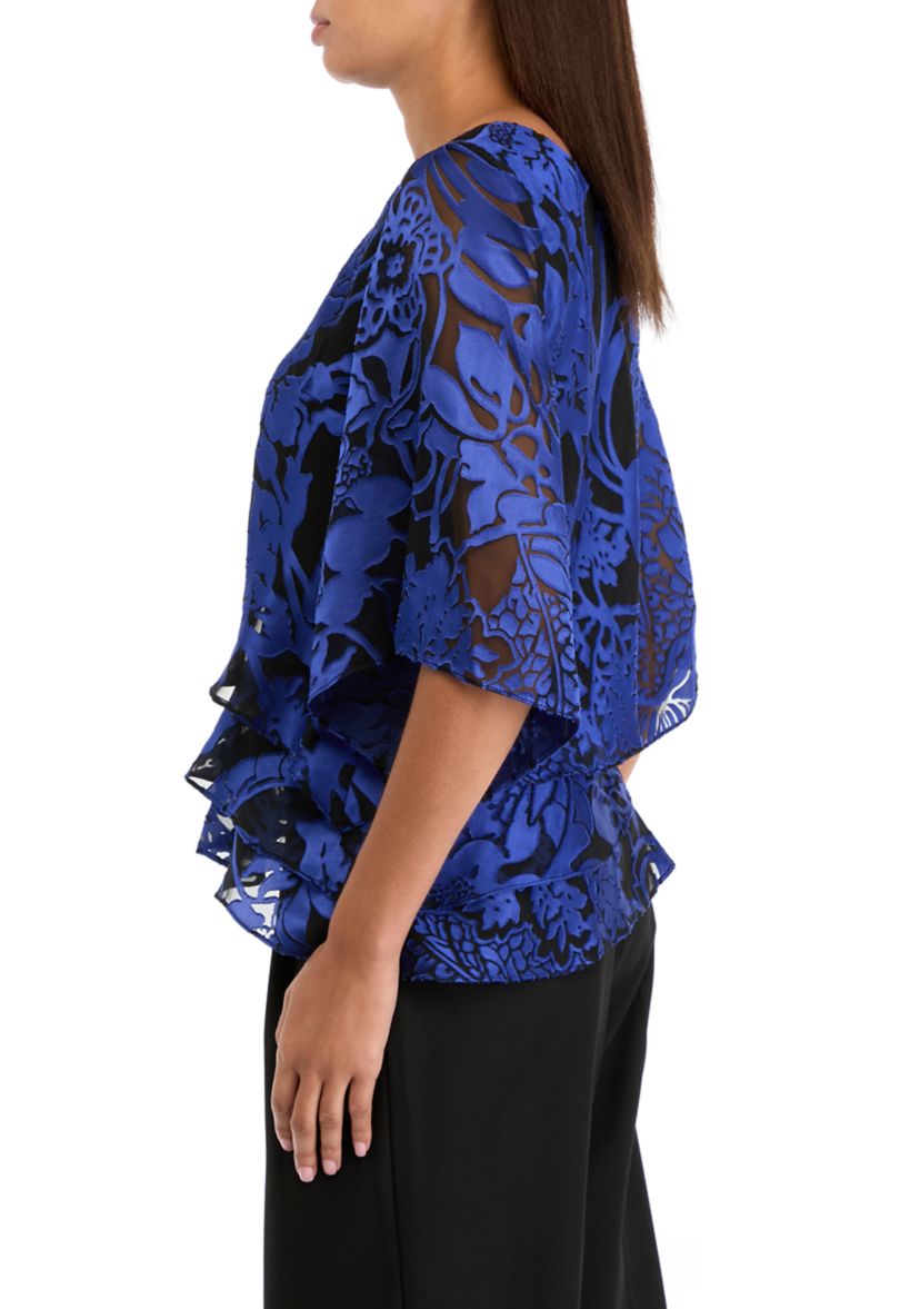 Womens 3/4 Sleeve Boat Neck Floral Print Chiffon Top