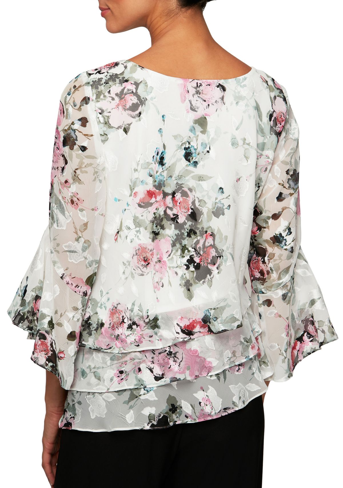 Womens 3/4 Sleeve Triple Tier Chiffon Blouse