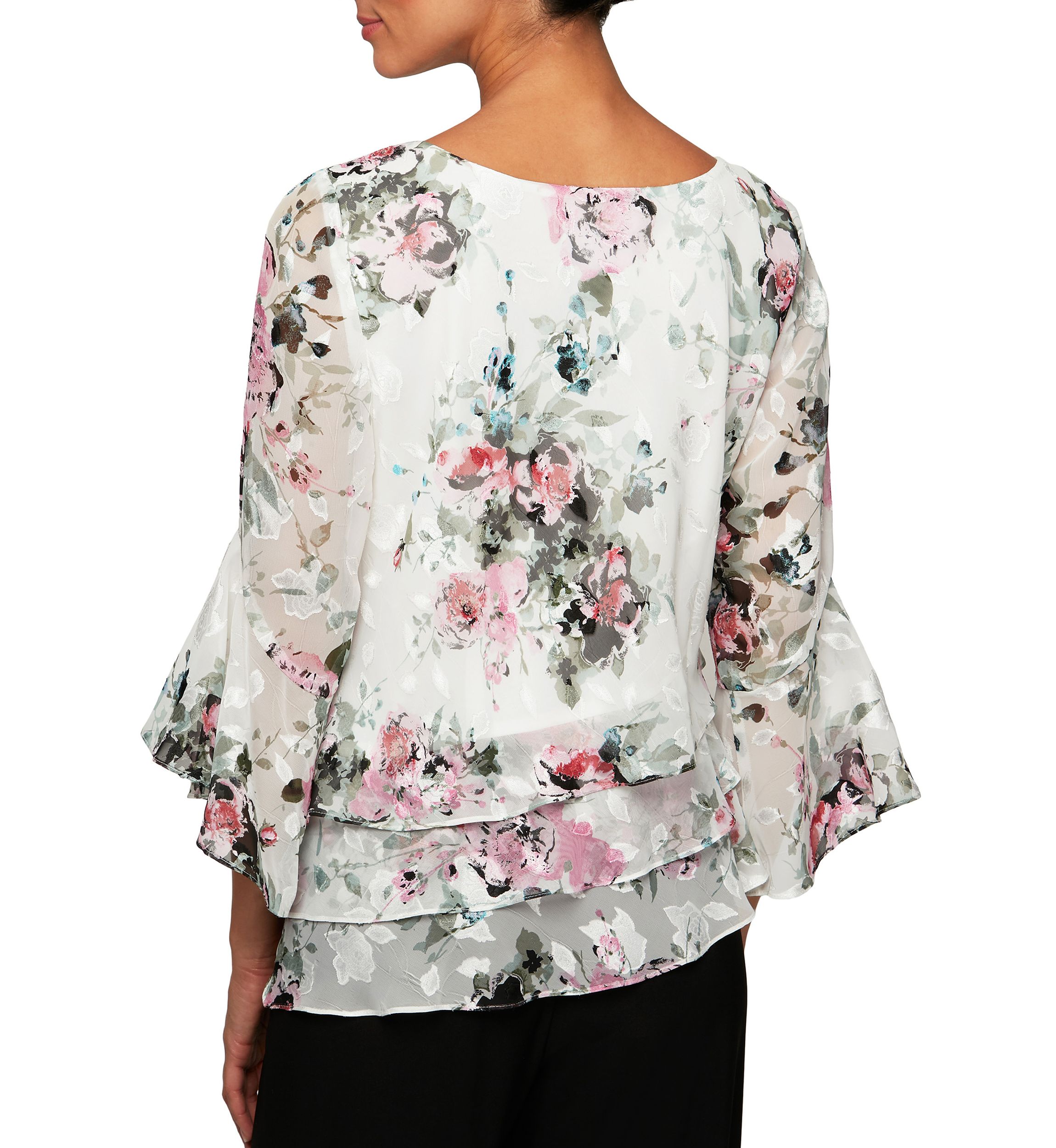 Womens 3/4 Sleeve Triple Tier Chiffon Blouse