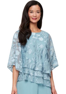 売れ筋商品|||アレックスイブニングス カットソー トップス レディース Plus Size Tiered Floral Chiffon Top Ivory Multi Alex Evenings Tiered Floral Top | Draper's & Damon's