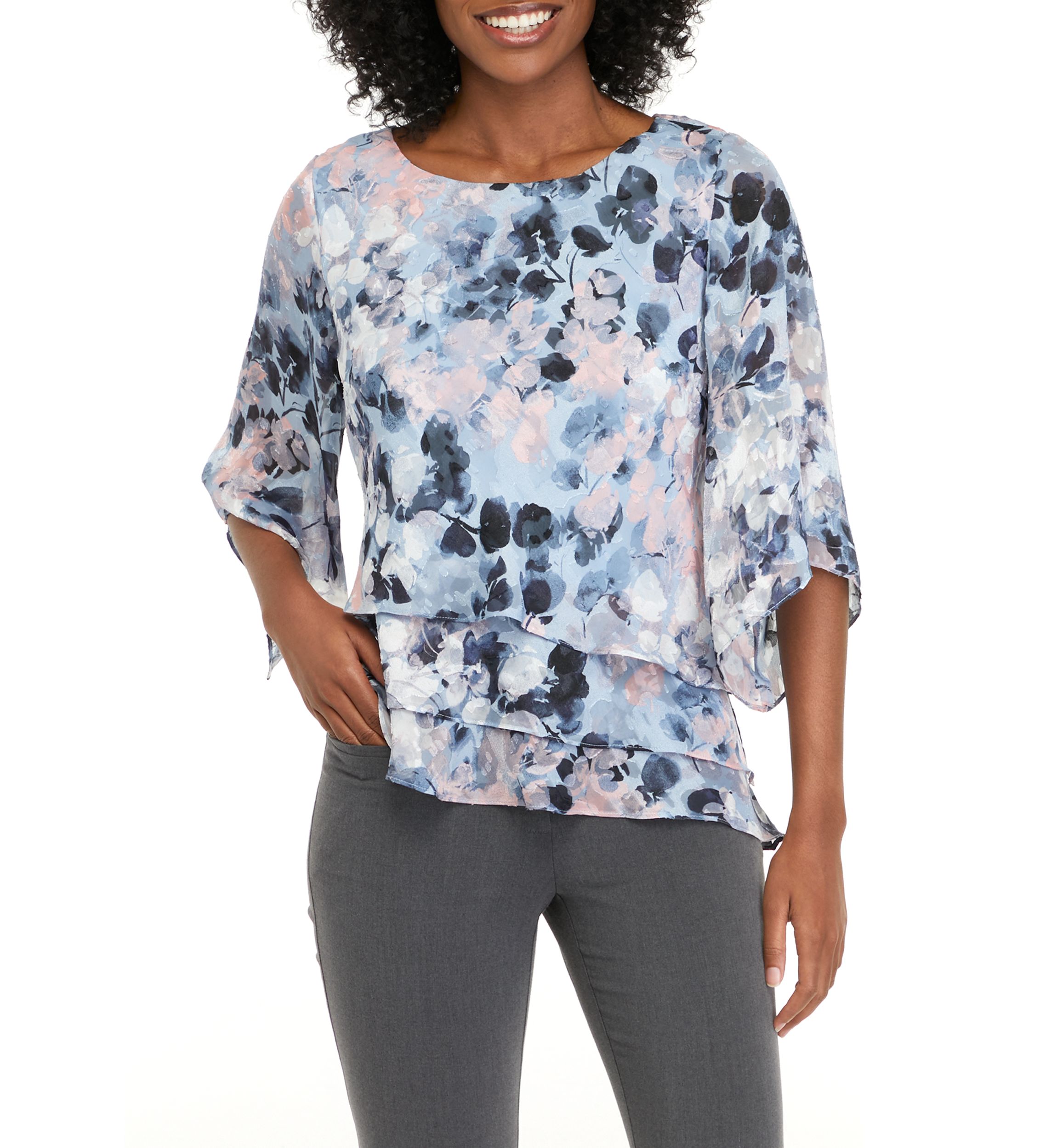 Womens 3/4 Sleeve Printed Blouse