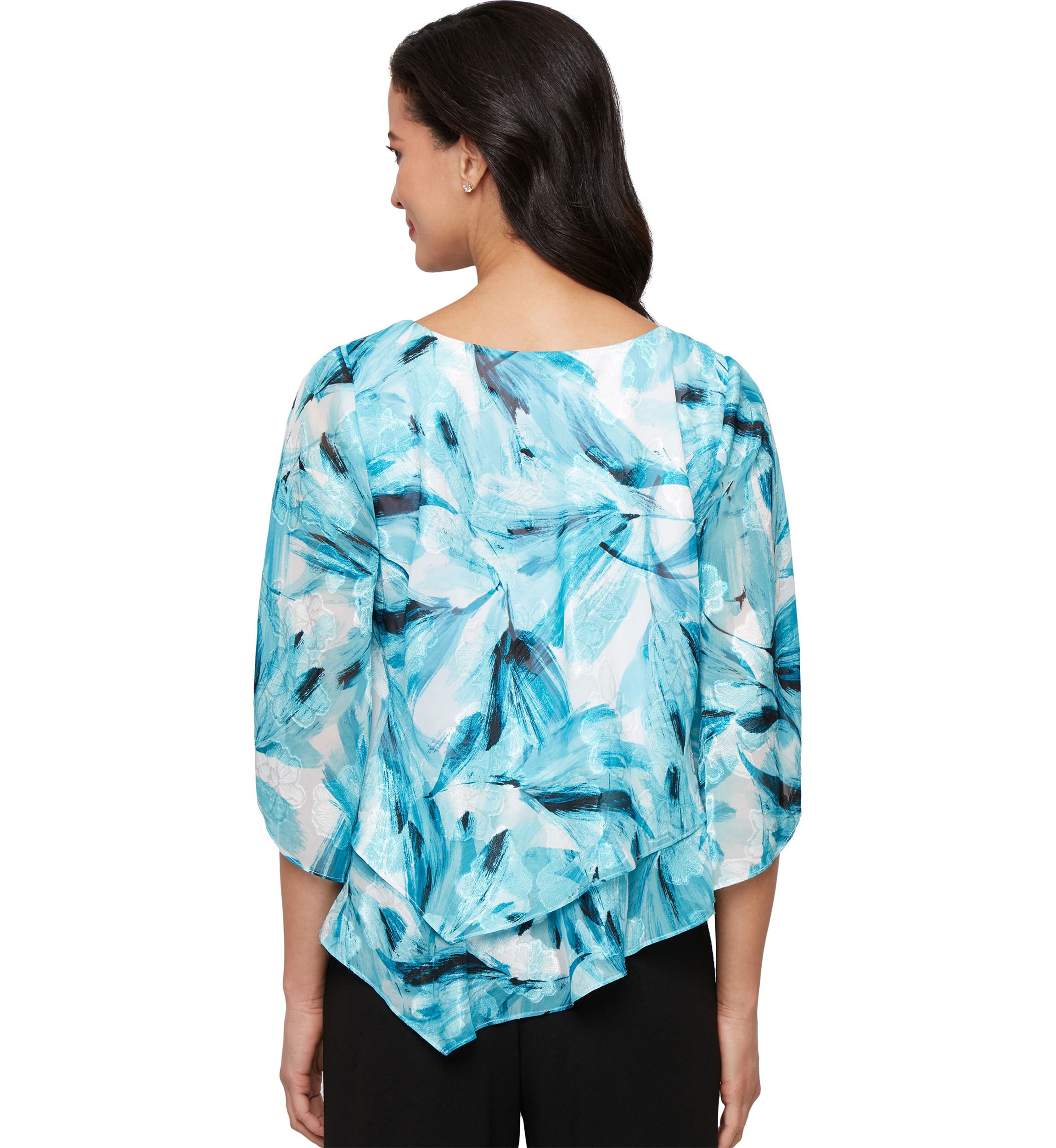3/4 Sleeve Printed Chiffon Burnout Blouse