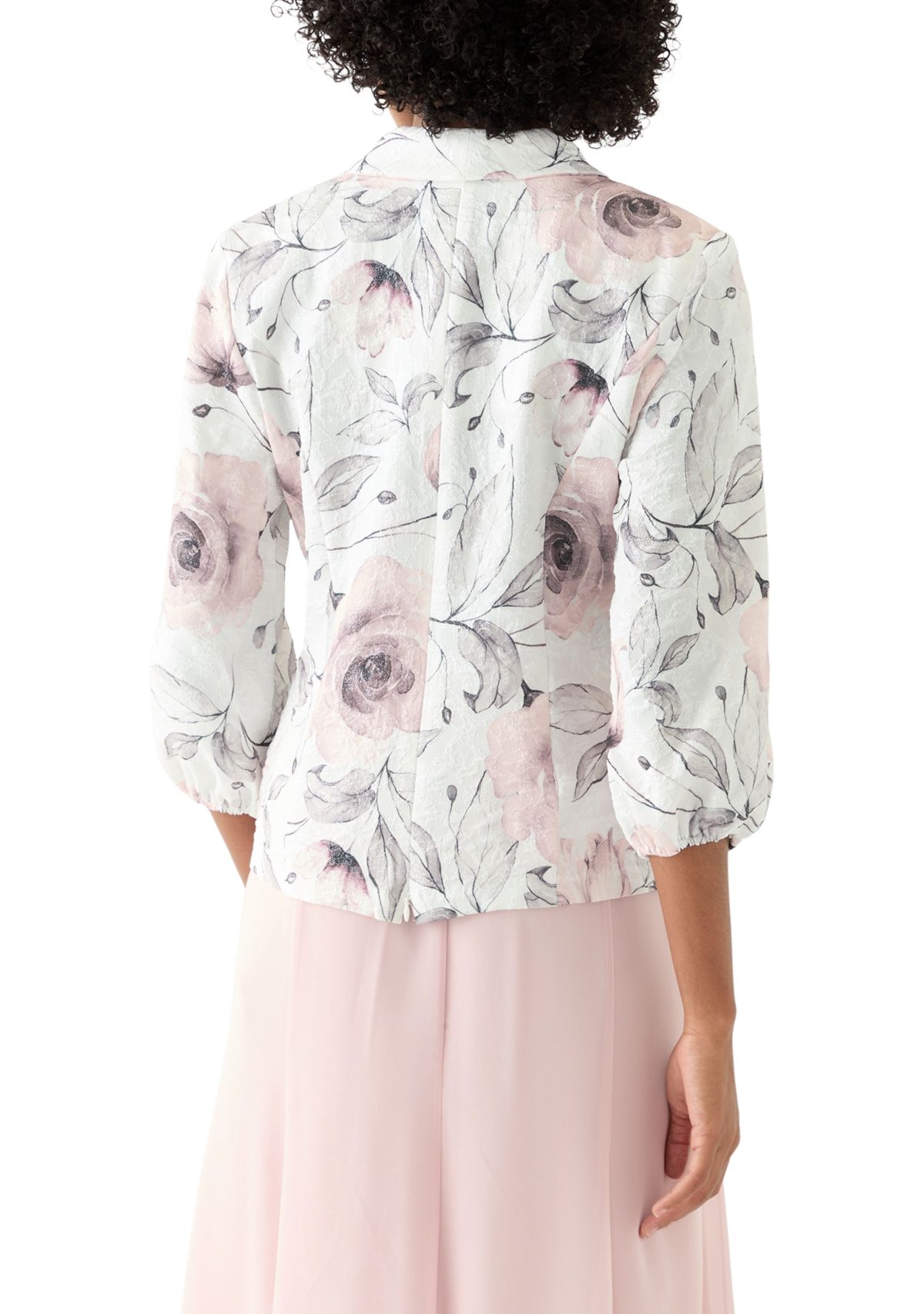 Womens 3/4 Puff Sleeve Shawl Collar Floral Print Top