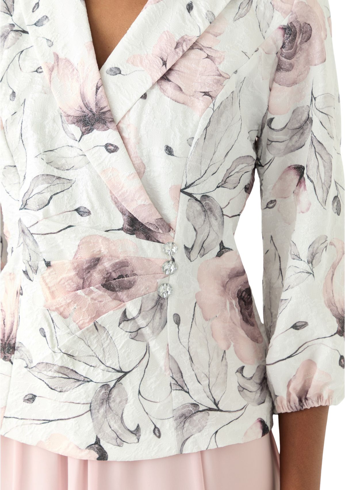 Womens 3/4 Puff Sleeve Shawl Collar Floral Print Top