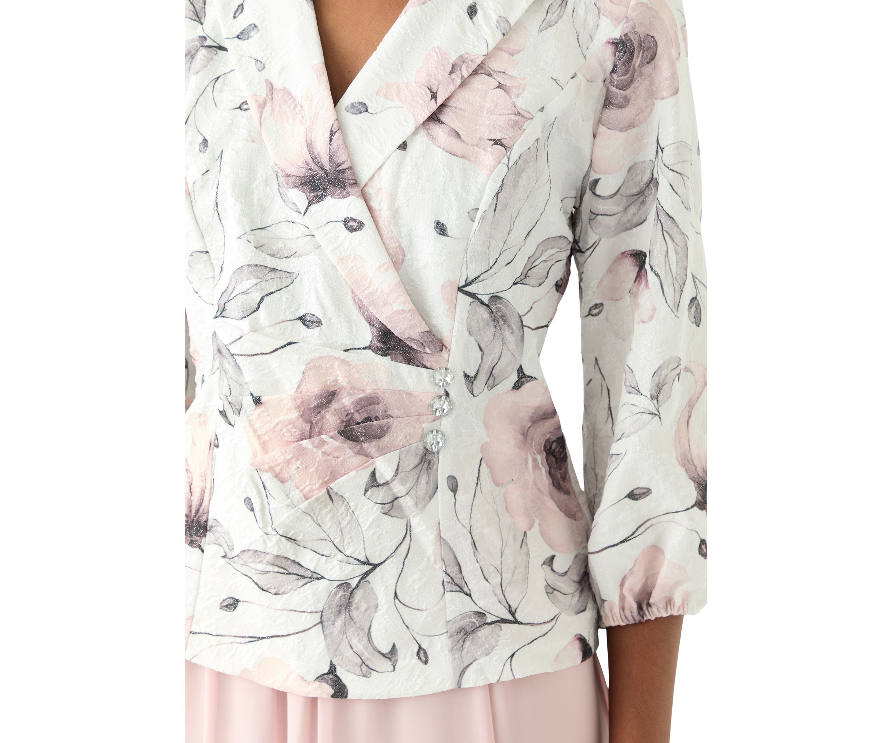 Womens 3/4 Puff Sleeve Shawl Collar Floral Print Top