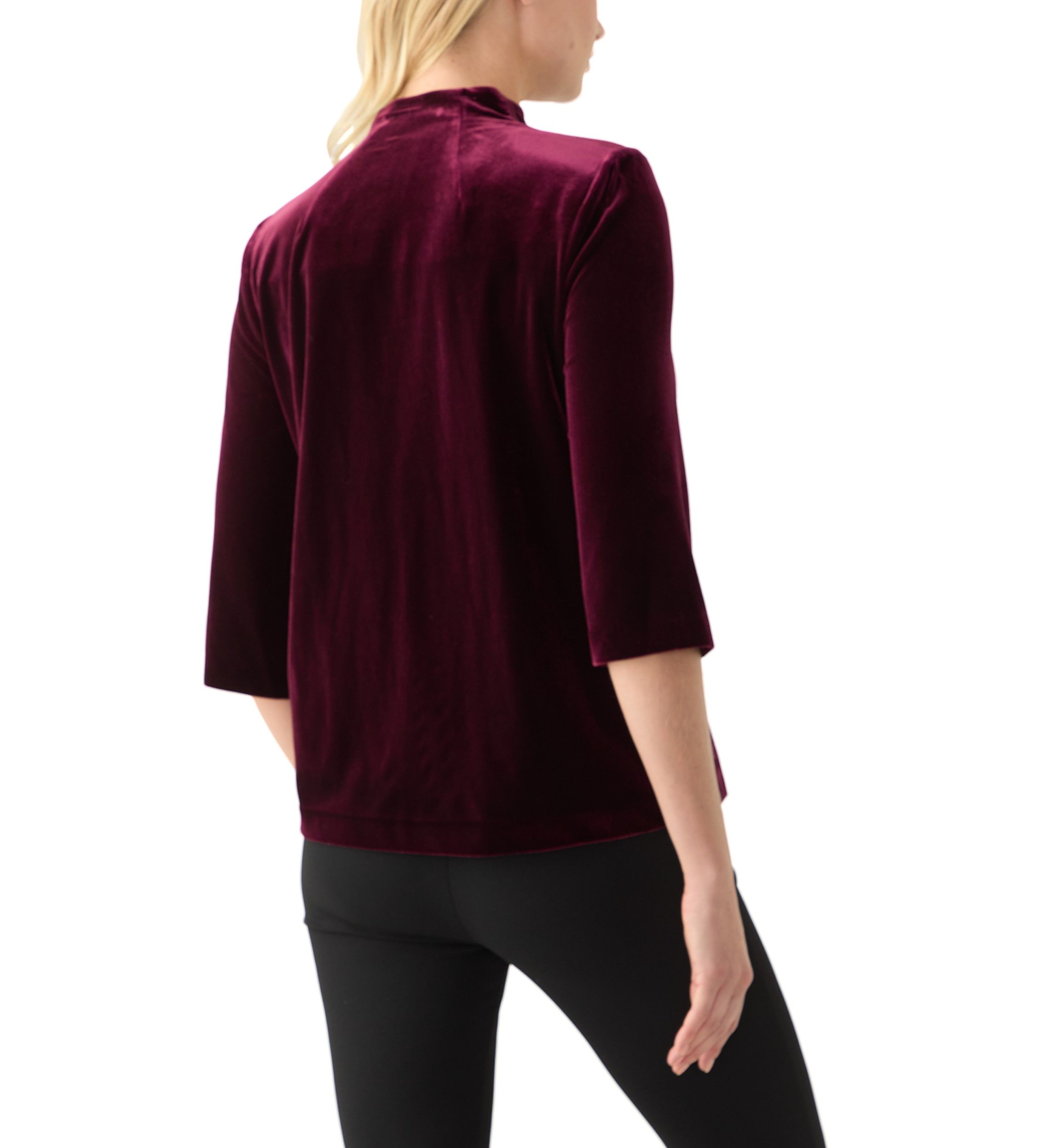 Womens 3/4 Sleeve V-Neck Solid Velvet Wrap Top