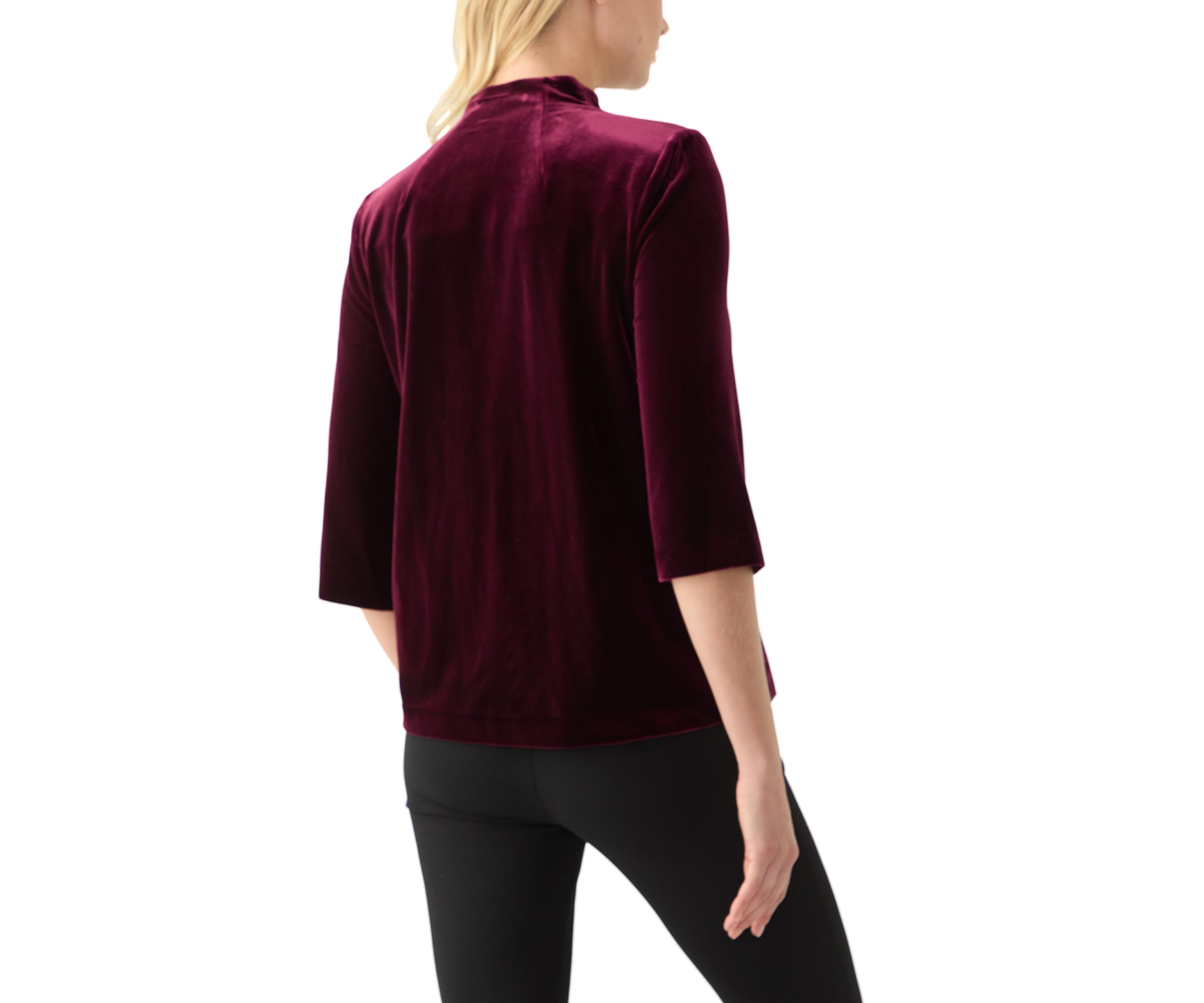 Womens 3/4 Sleeve V-Neck Solid Velvet Wrap Top