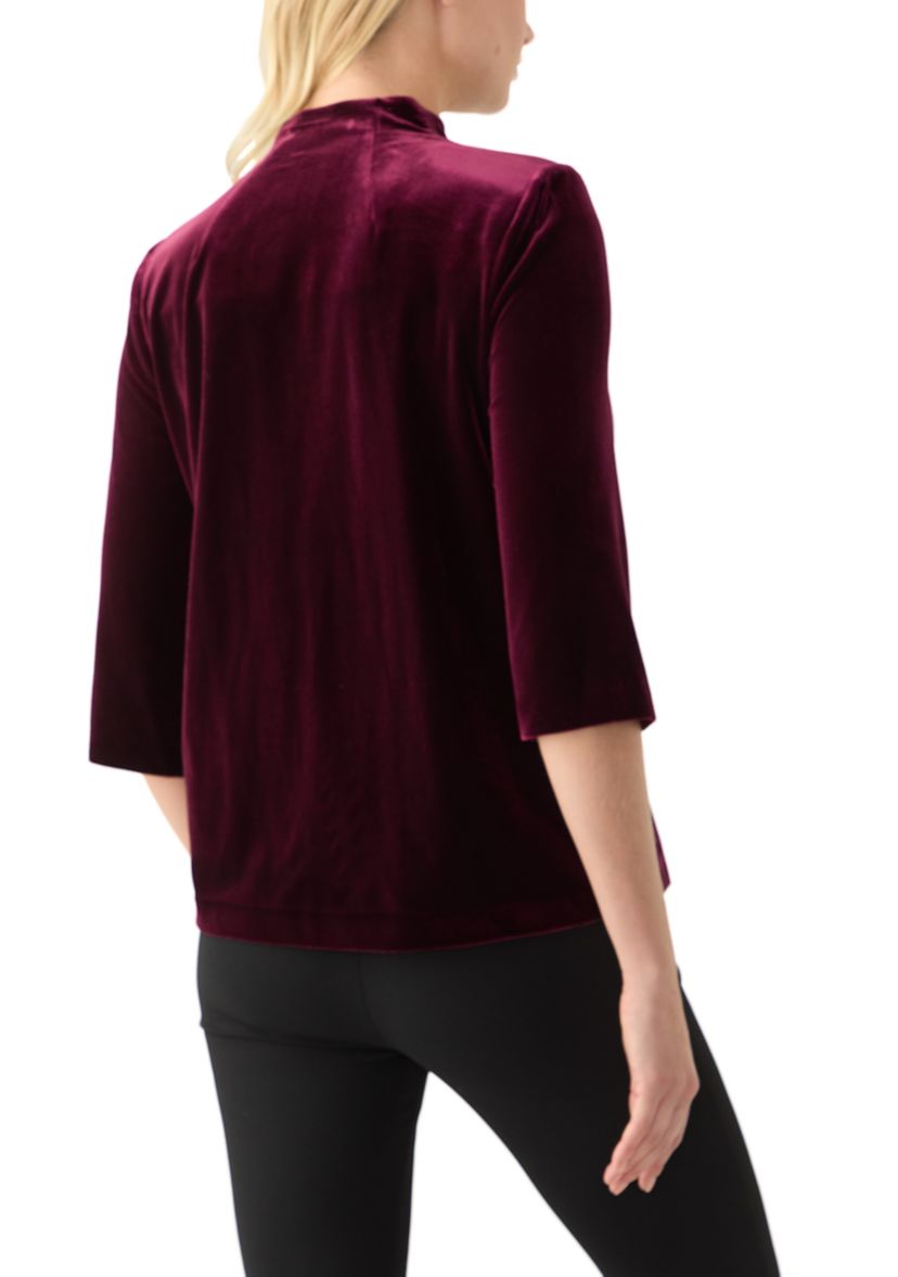 Womens 3/4 Sleeve V-Neck Solid Velvet Wrap Top