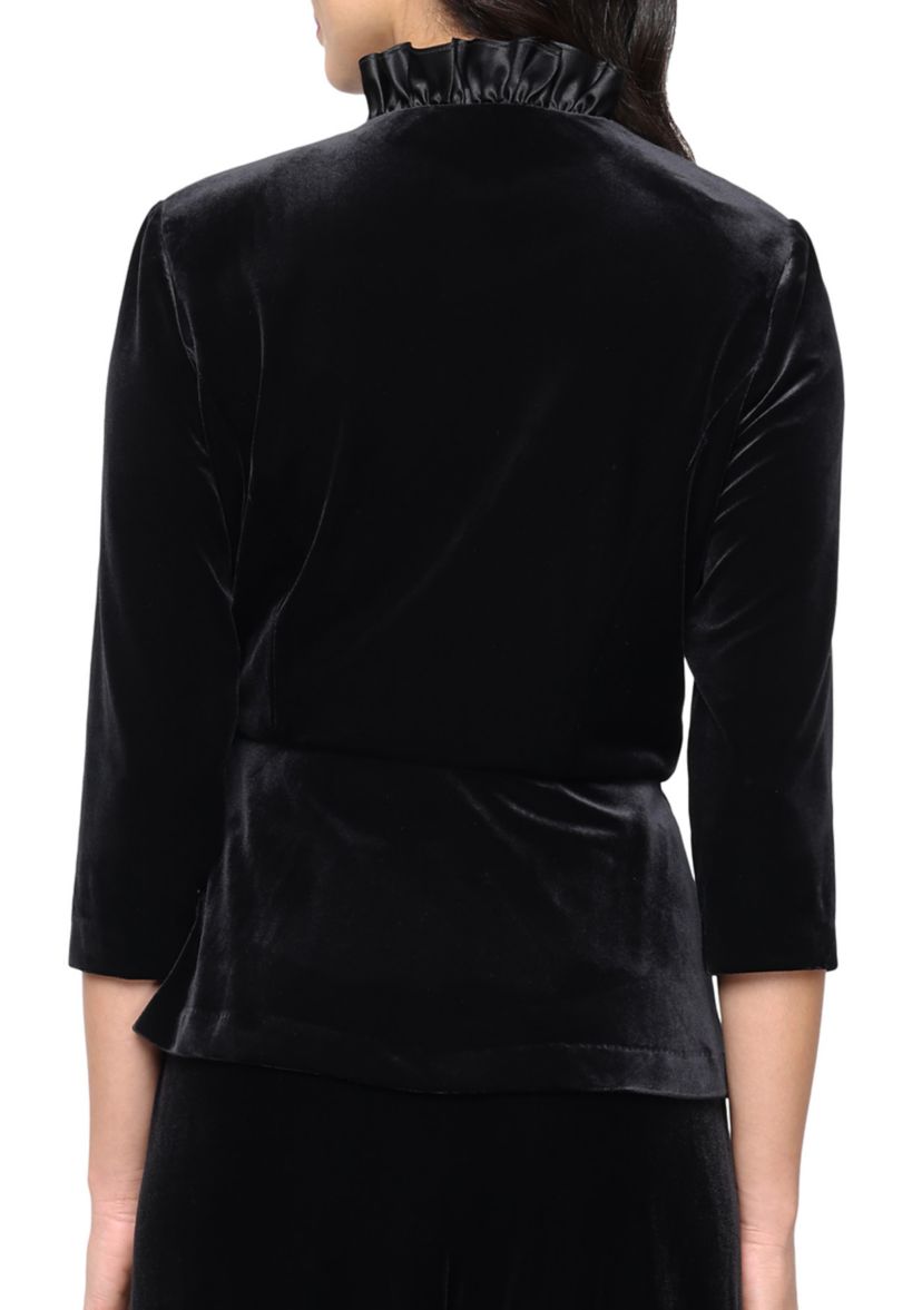  Womens Velvet Top with Satin Ruffle Neck Detail