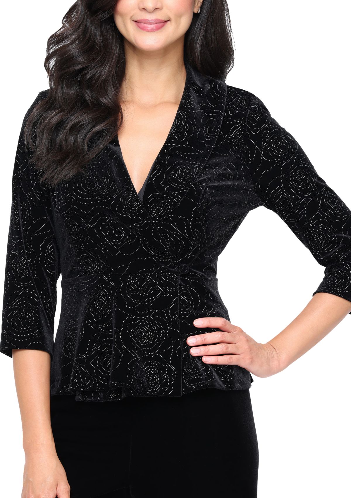 Womens 3/4 Sleeve Velvet Side Closure Blouse