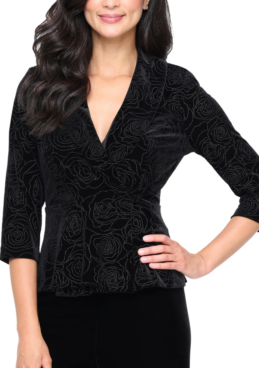 Womens 3/4 Sleeve Velvet Side Closure Blouse